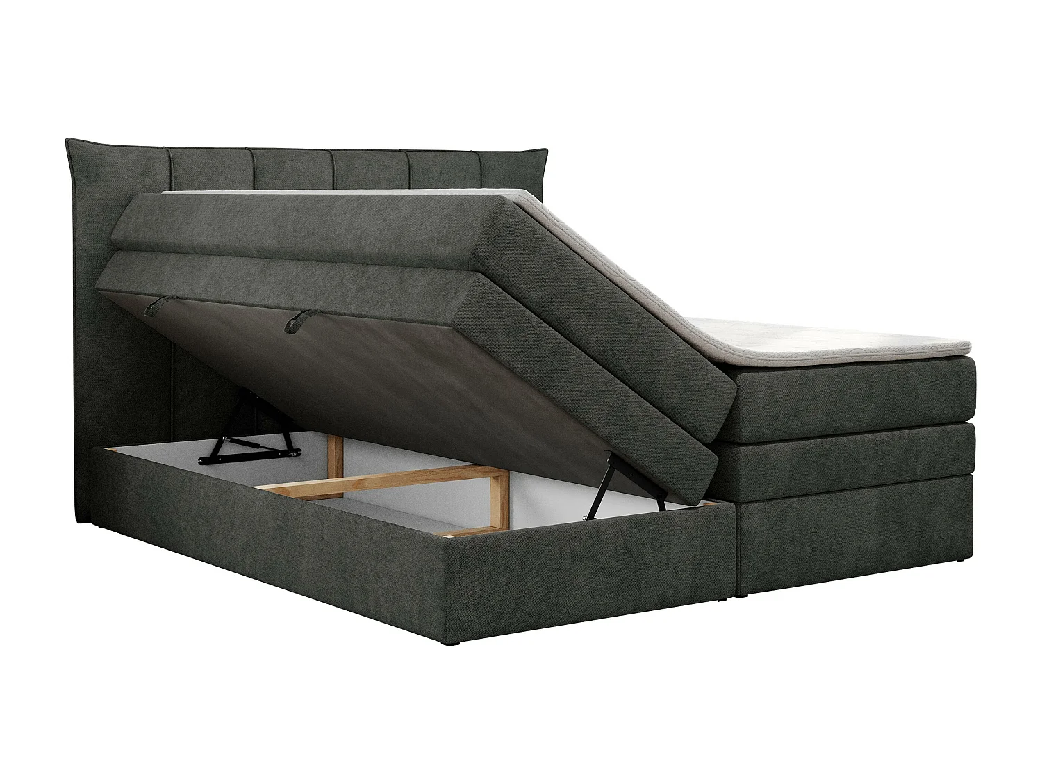Boxspringbett PREMIUM 10 KING, Doppelbett mit Stauraum, gesteppte Kopfstütze, Multipocket-Matratze - 180x200 cm - H4 - Dunkelgrau Strukture