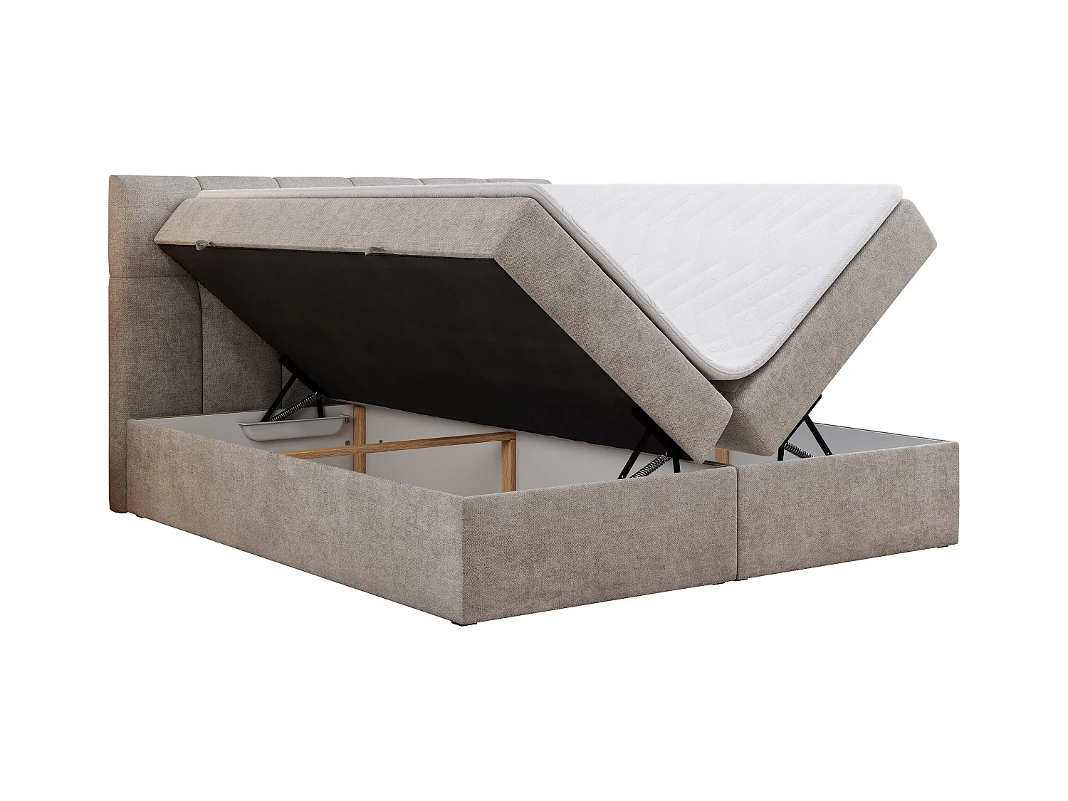 Boxspringbett RICO, Doppelbett mit Matratze, zwei Bettkästen, Bett mit Kopfteil - 160x200 cm - H3 - Beige Stukture