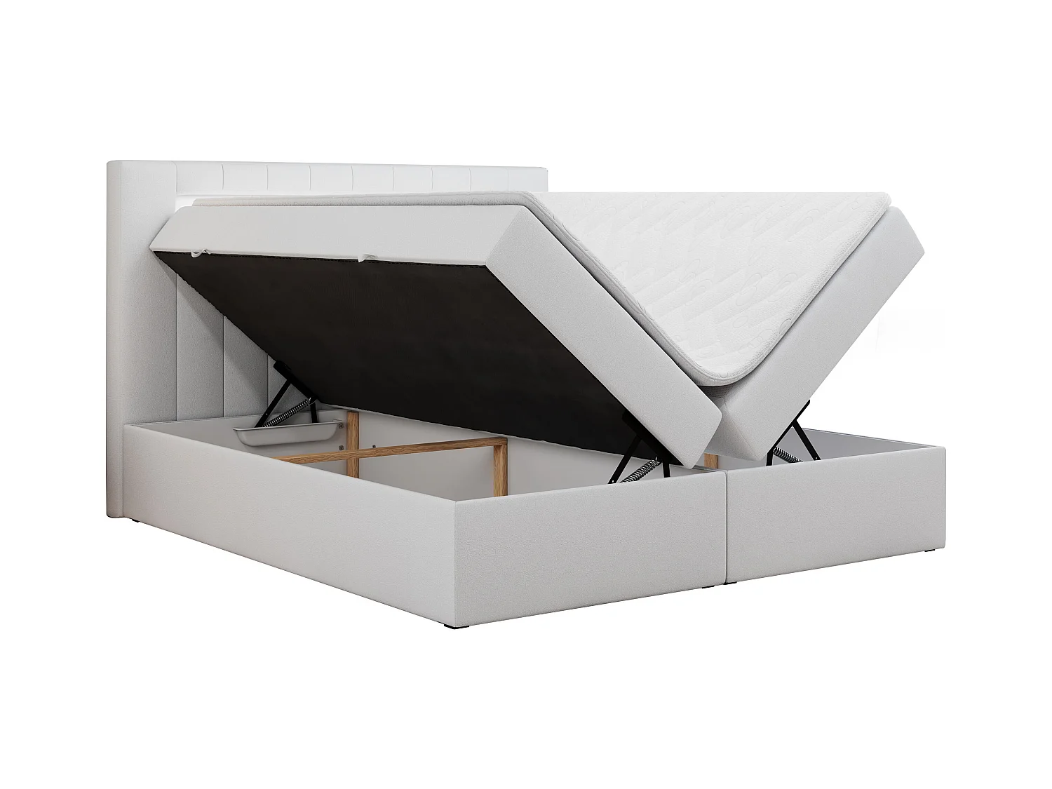 Boxspringbett GOLD 5 mit Multipocket-Matratze und LED, zwei Bettkästen - 160x200 cm - H3 - Weiß Kunstleder