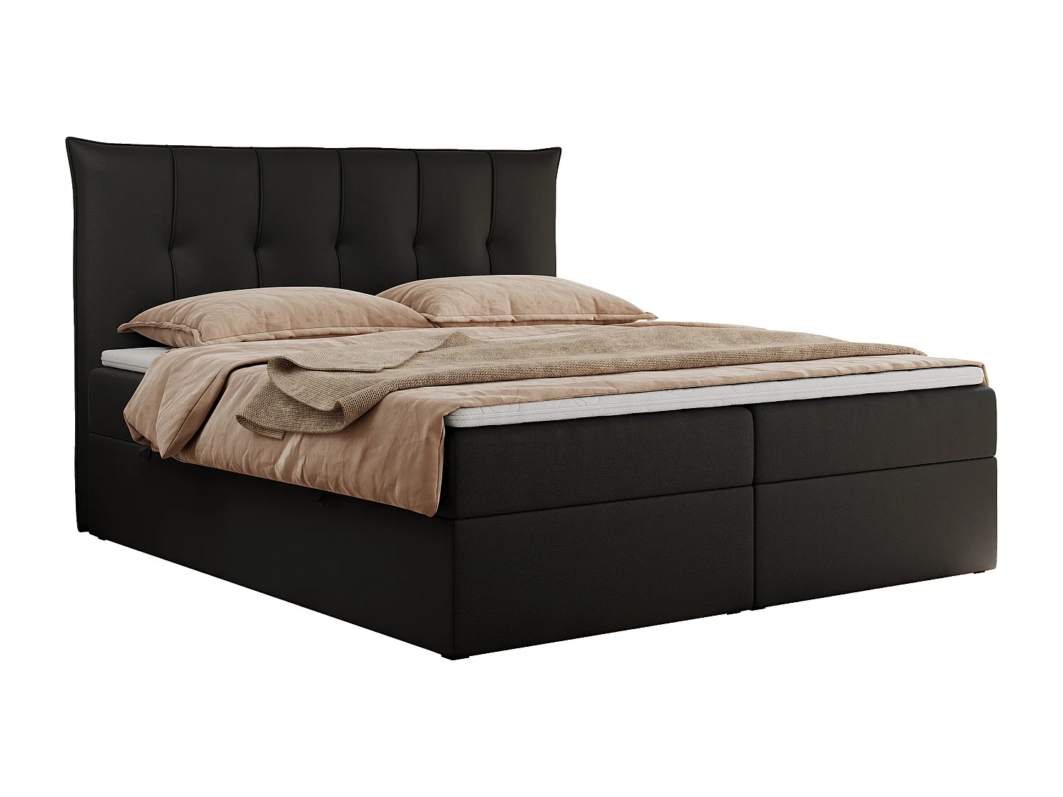 Boxspringbett PREMIUM 10 mit Multipocket-Matratze, gesteppte Kopfstütze, zwei Bettkästen - 140x200 cm - H4 - Schwarz Kunstleder