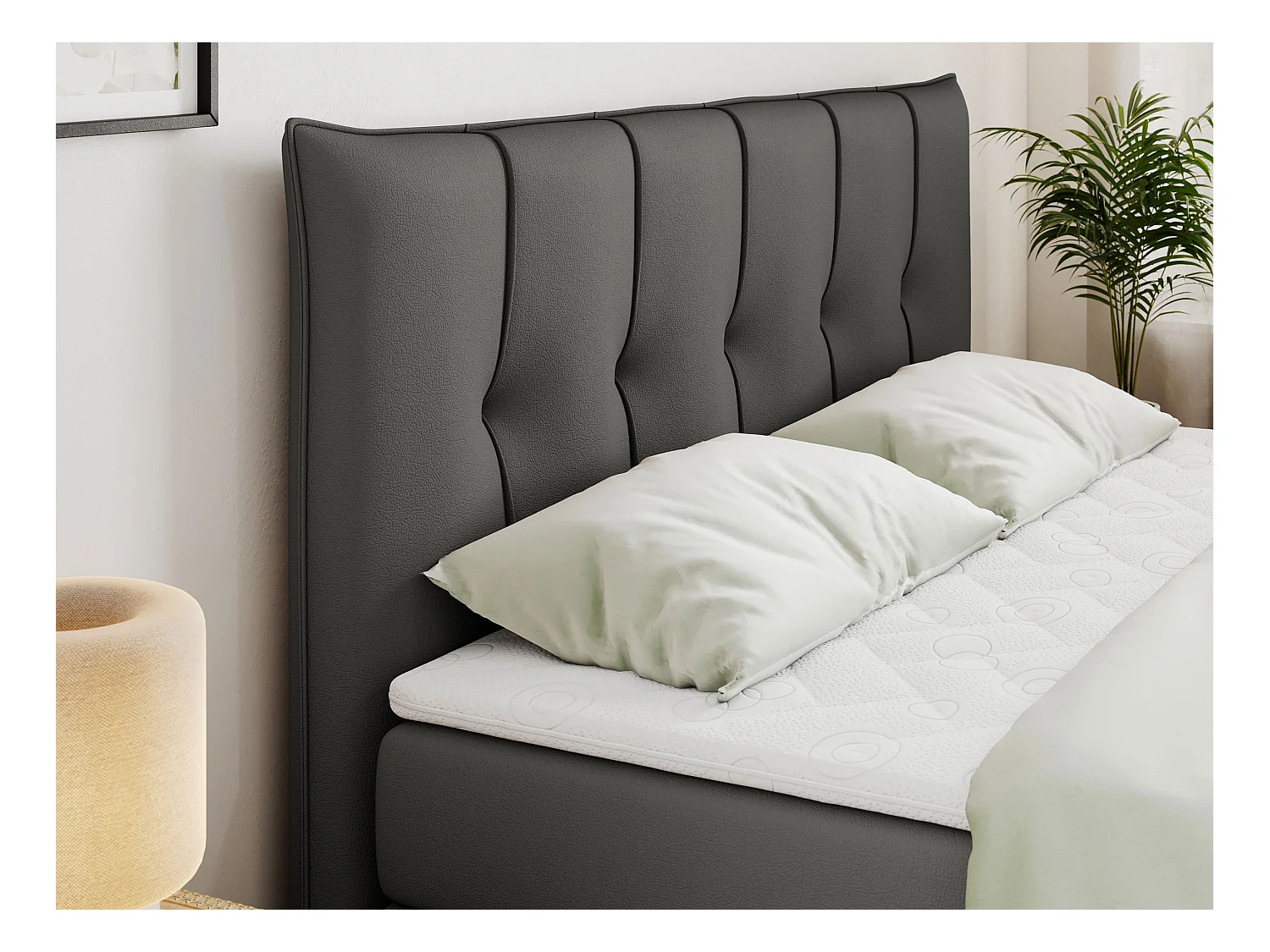 Boxspringbett PREMIUM 11 KING mit Stauraum, gestepptes Kopfteil, zwei Multipocket-Matratzen - 200x200 cm - H4 - Dunkelgrau Kunstleder