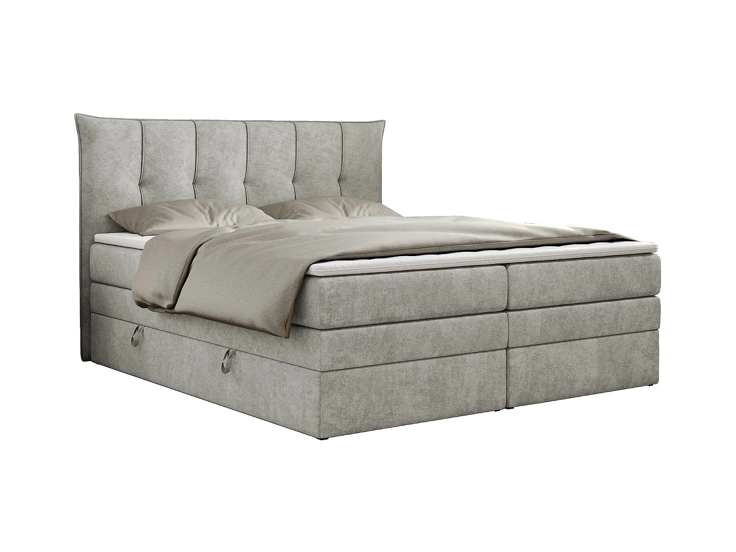 Boxspringbett PREMIUM 10 KING, Doppelbett mit Stauraum, gesteppte Kopfstütze, Multipocket-Matratze - 160x200 cm - H4 - Hellgrau Strukture