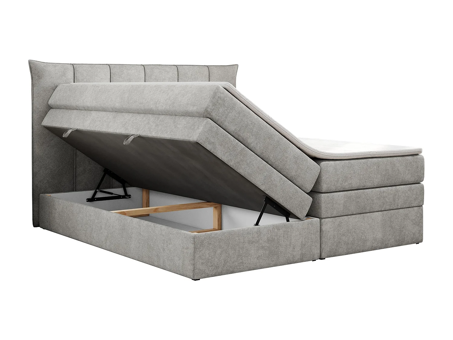 Boxspringbett PREMIUM 10 KING, Doppelbett mit Stauraum, gesteppte Kopfstütze, Multipocket-Matratze - 160x200 cm - H4 - Hellgrau Strukture