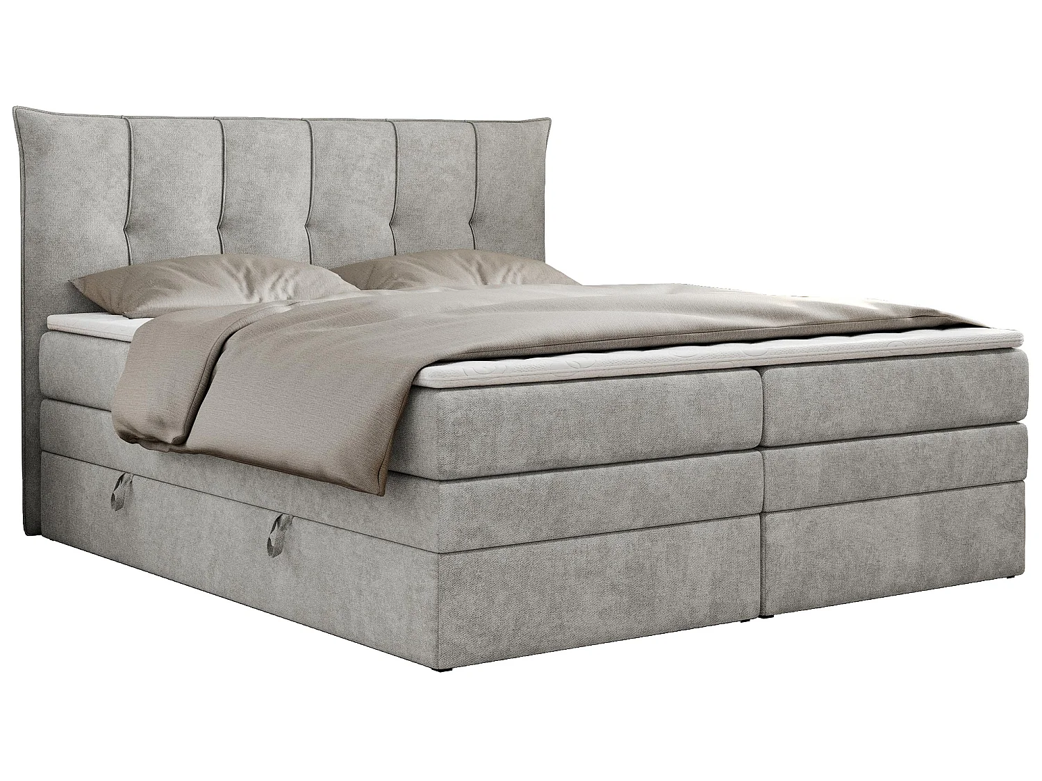 Lit boxspring avec 2 coffres - 2 matelas fermes + surmatelas mousse - Gris clair Tissu texturé - 160x200 - PREMIUM 10 KING
