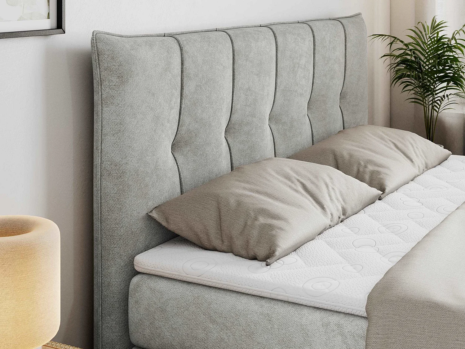 Lit boxspring avec 2 coffres - 2 matelas fermes + surmatelas mousse - Gris clair Tissu texturé - 160x200 - PREMIUM 10 KING