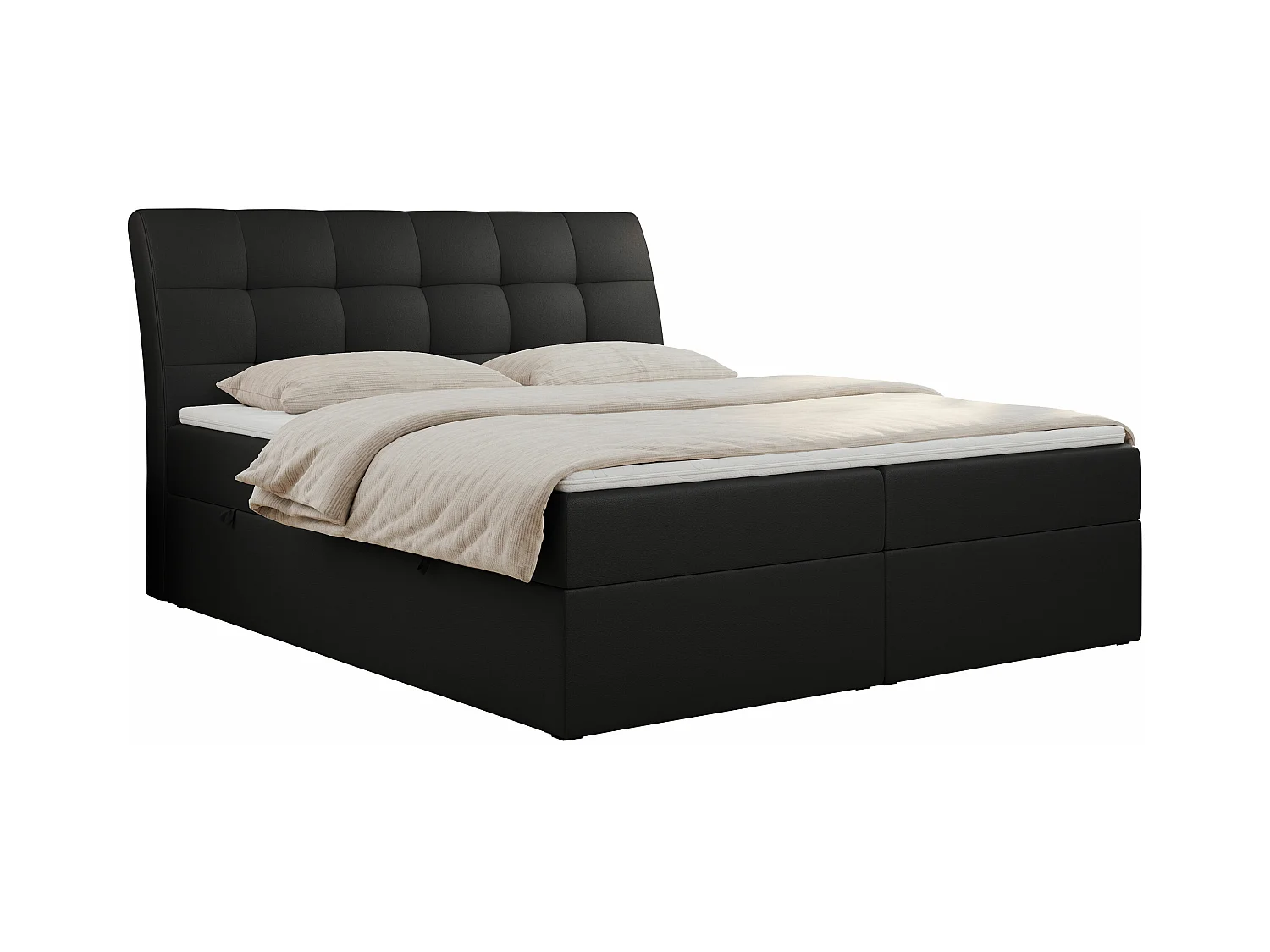 Boxspringbett DIEGOS mit Stauraum, gestepptem Kopfteil, Multipocket-Matratze - 140x200 cm - H4 - Schwarz Kunstleder