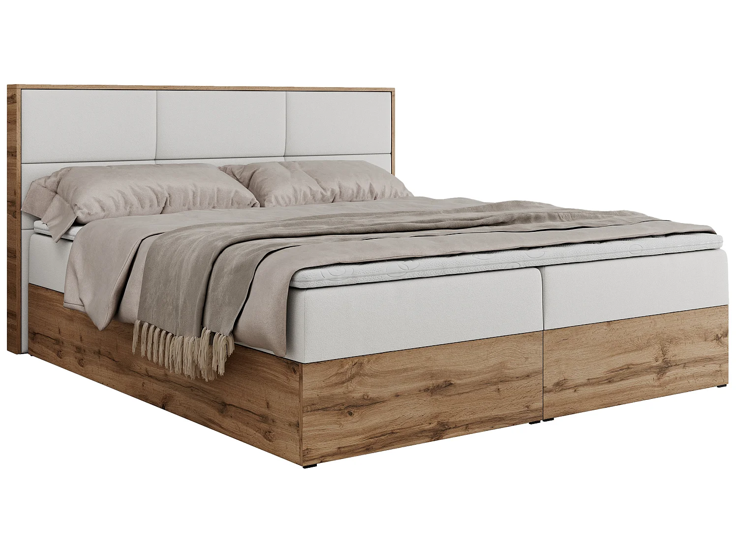 Boxspringbed met hoofdbord H4 + Topper T25 - Wit Kunstleer - 160x200 - ALBERO 2
