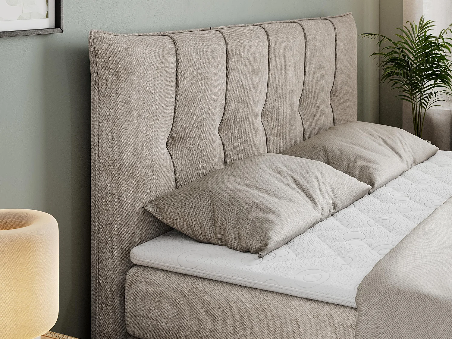 Boxspringbett PREMIUM 10 KING, Doppelbett mit Stauraum, gesteppte Kopfstütze, Multipocket-Matratze - 120x200 cm - H4 - Beige Strukture