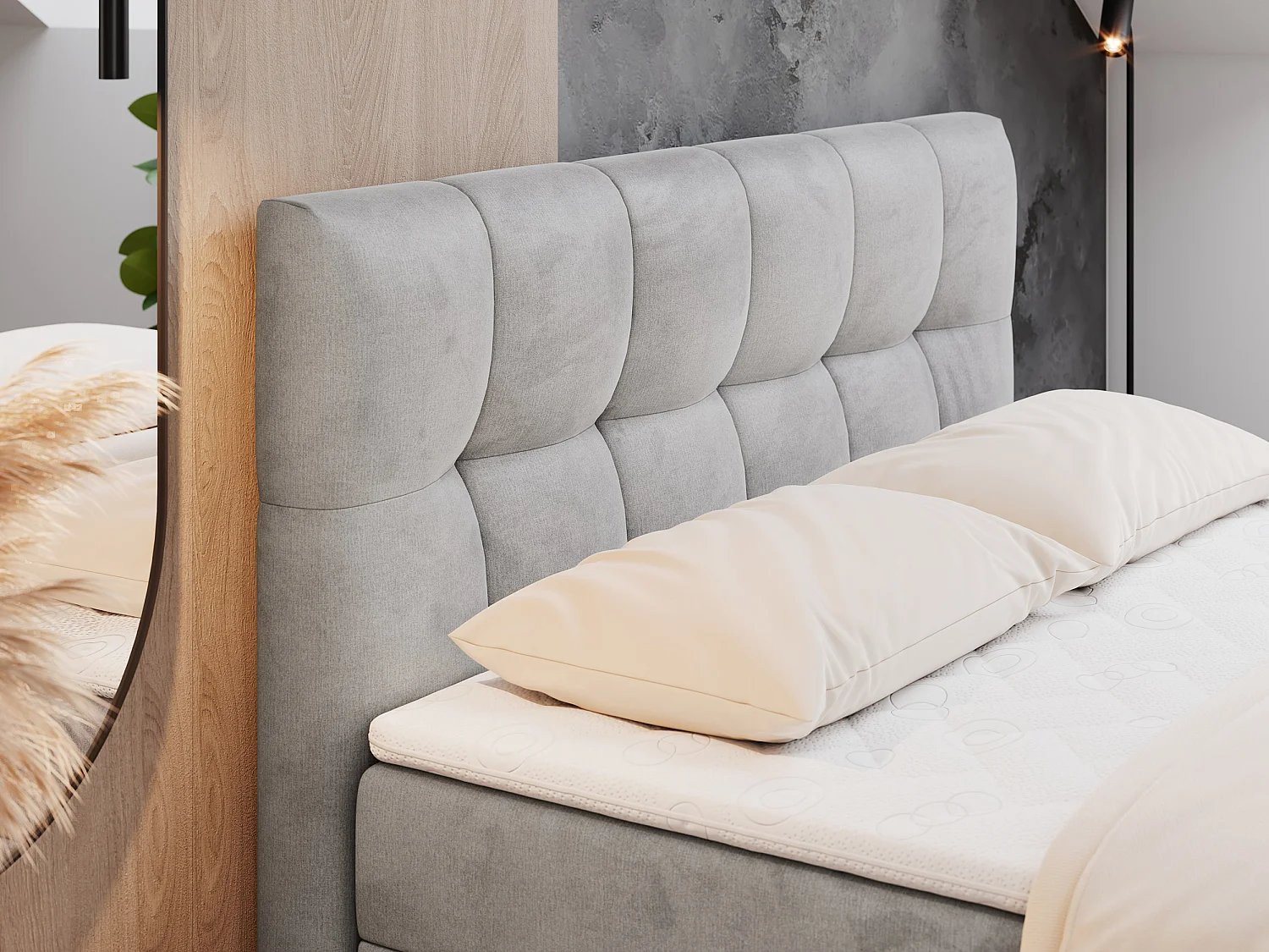 Boxspringbett RICO, Doppelbett mit Matratze, zwei Bettkästen, Bett mit Kopfteil - 200x200 cm - H3 - Hellgrau Velvet