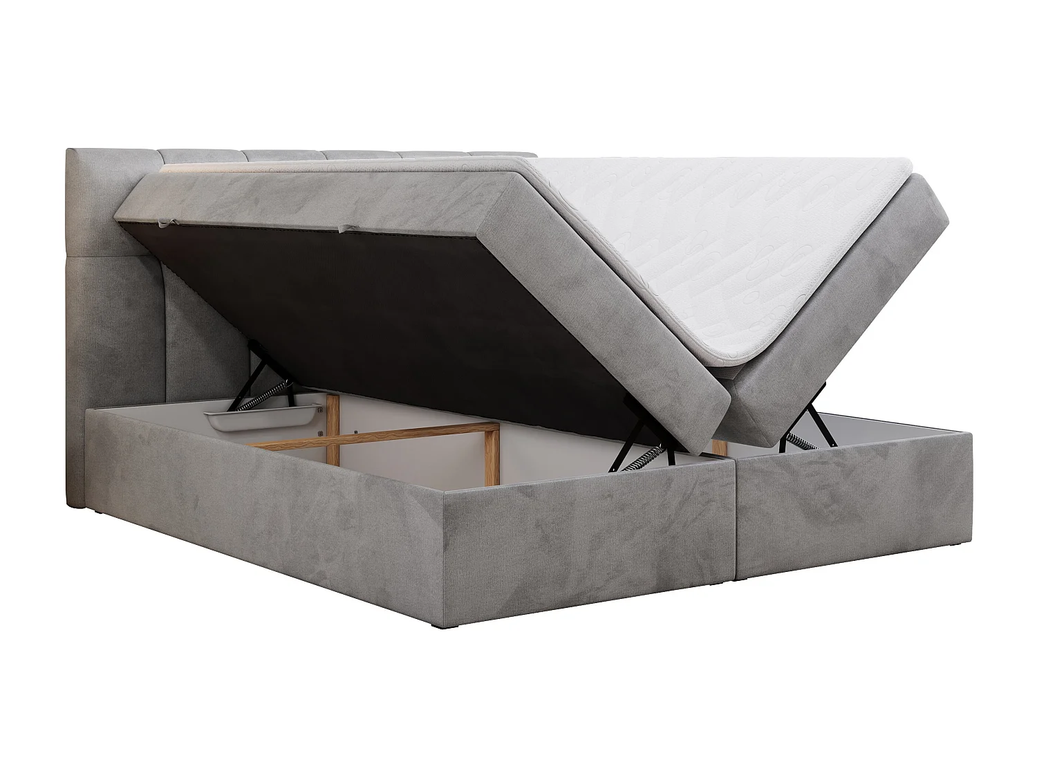 Boxspringbett RICO, Doppelbett mit Matratze, zwei Bettkästen, Bett mit Kopfteil - 200x200 cm - H3 - Hellgrau Velvet