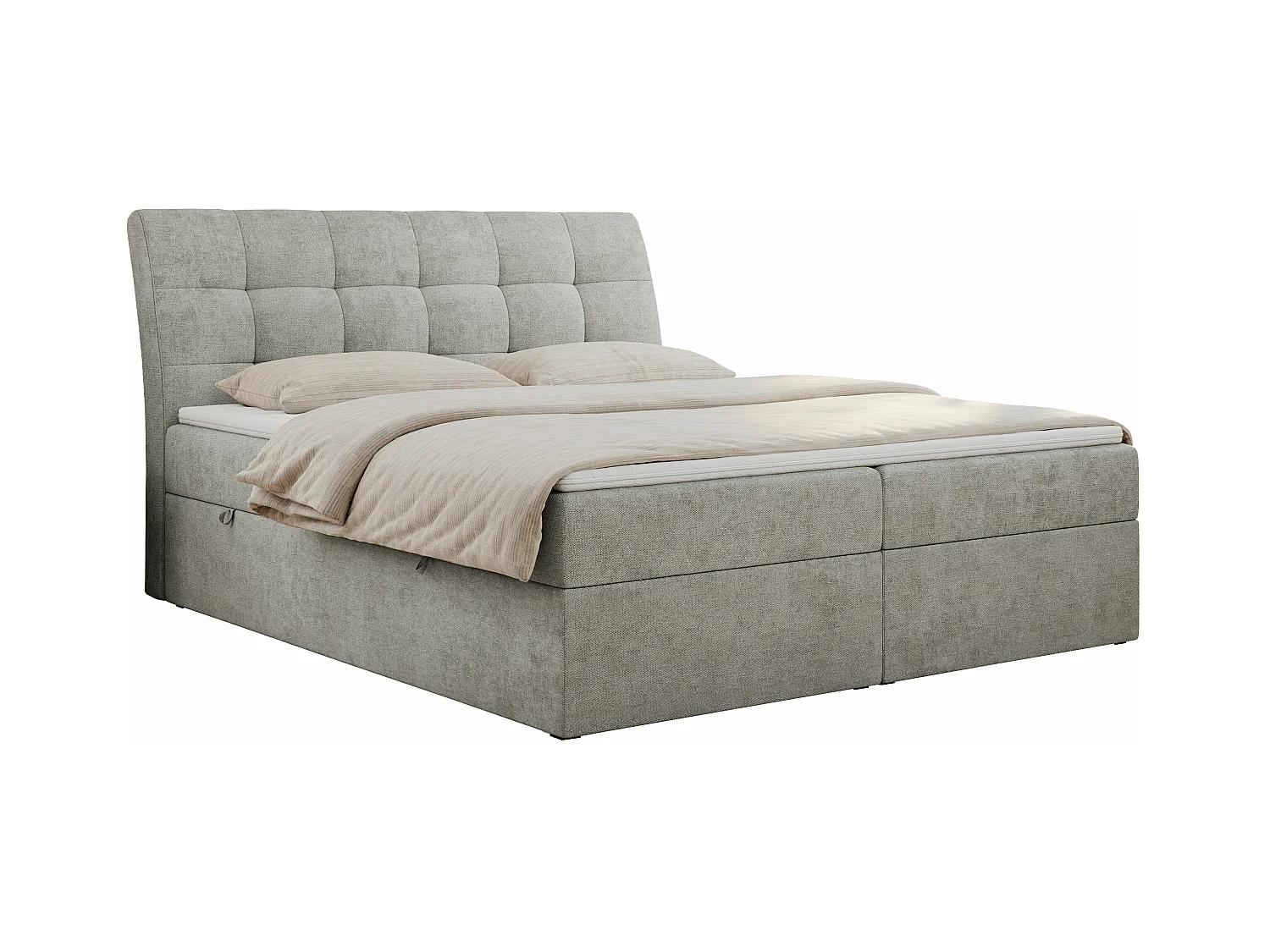Boxspringbett DIEGOS mit Stauraum, gestepptem Kopfteil, Multipocket-Matratze - 120x200 cm - H4 - Hellgrau Strukture