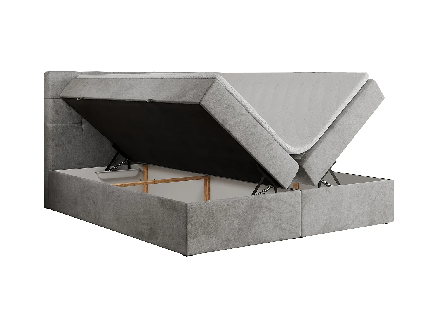 Boxspringbett CENTOS mit gestepptem Kopfteil, Multipocket-Matratze, Doppelbett mit Stauraum - 160x200 cm - H3 - Hellgrau Velvet