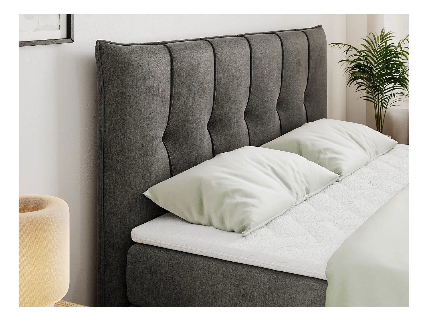 Boxspringbett PREMIUM 11 KING mit Stauraum, gestepptes Kopfteil, zwei Multipocket-Matratzen - 120x200 cm - H4 - Hellgrau Velvet