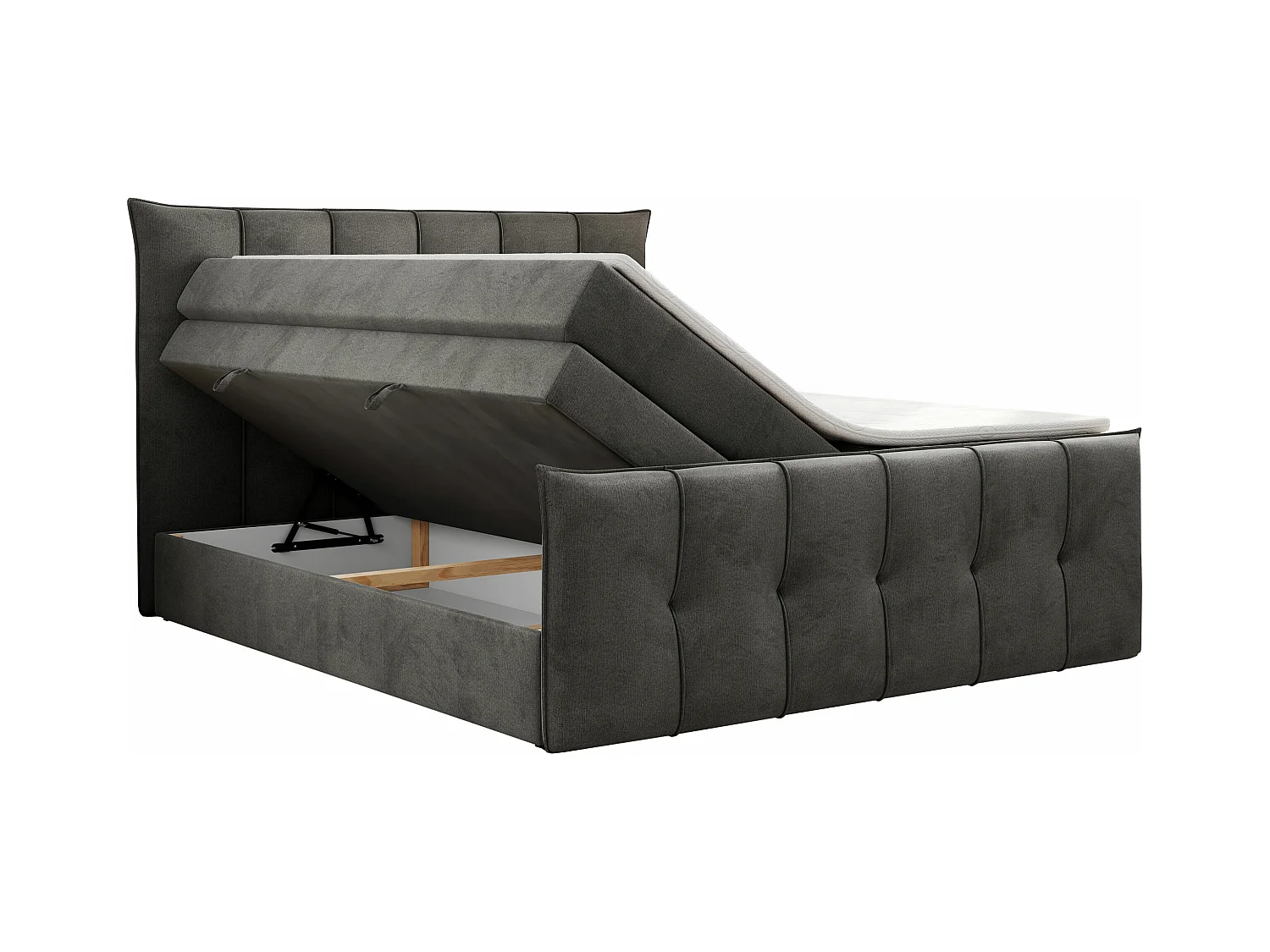 Boxspringbett PREMIUM 11 KING mit Stauraum, gestepptes Kopfteil, zwei Multipocket-Matratzen - 120x200 cm - H4 - Hellgrau Velvet