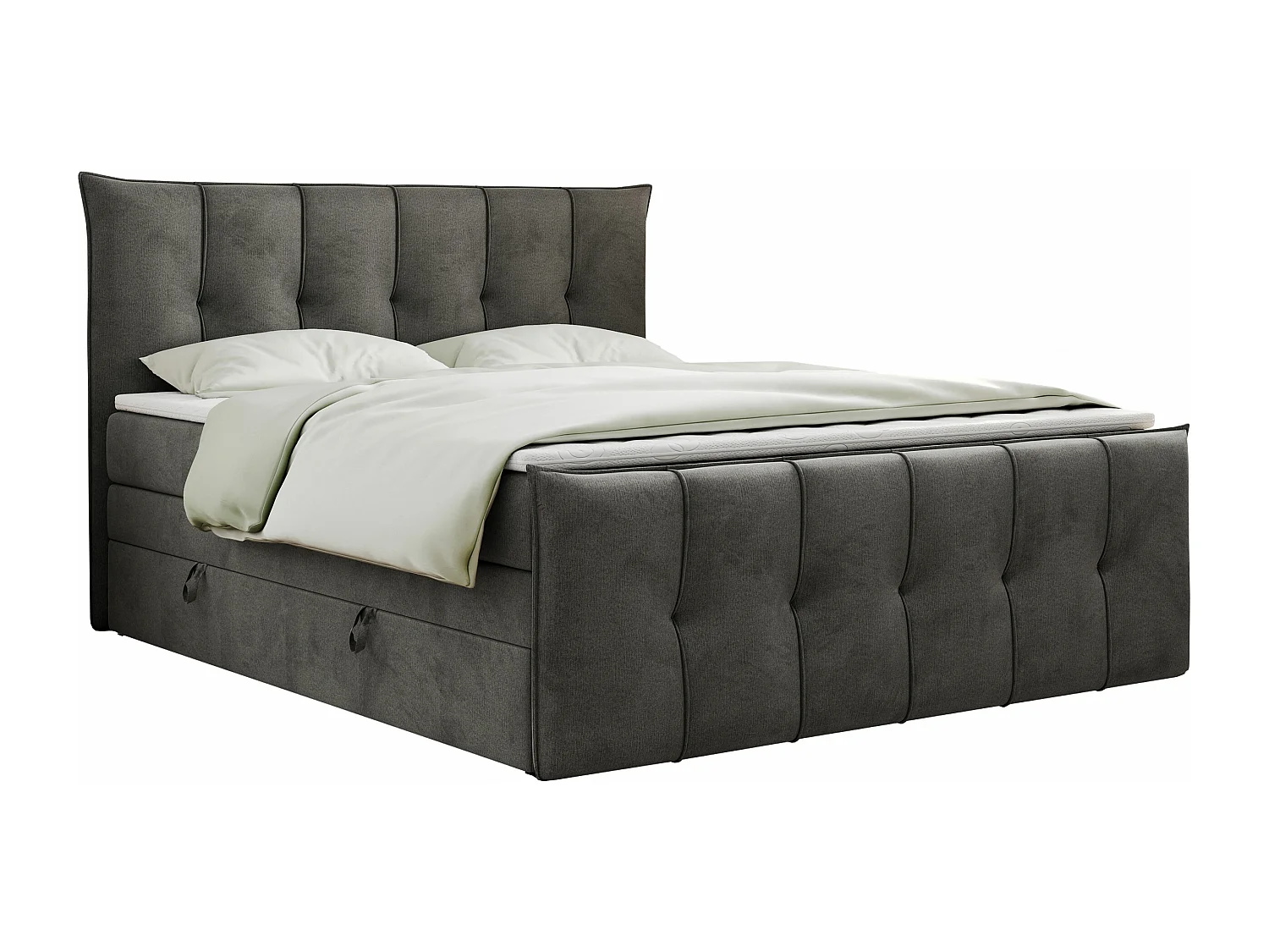 Boxspringbett PREMIUM 11 KING mit Stauraum, gestepptes Kopfteil, zwei Multipocket-Matratzen - 120x200 cm - H4 - Hellgrau Velvet