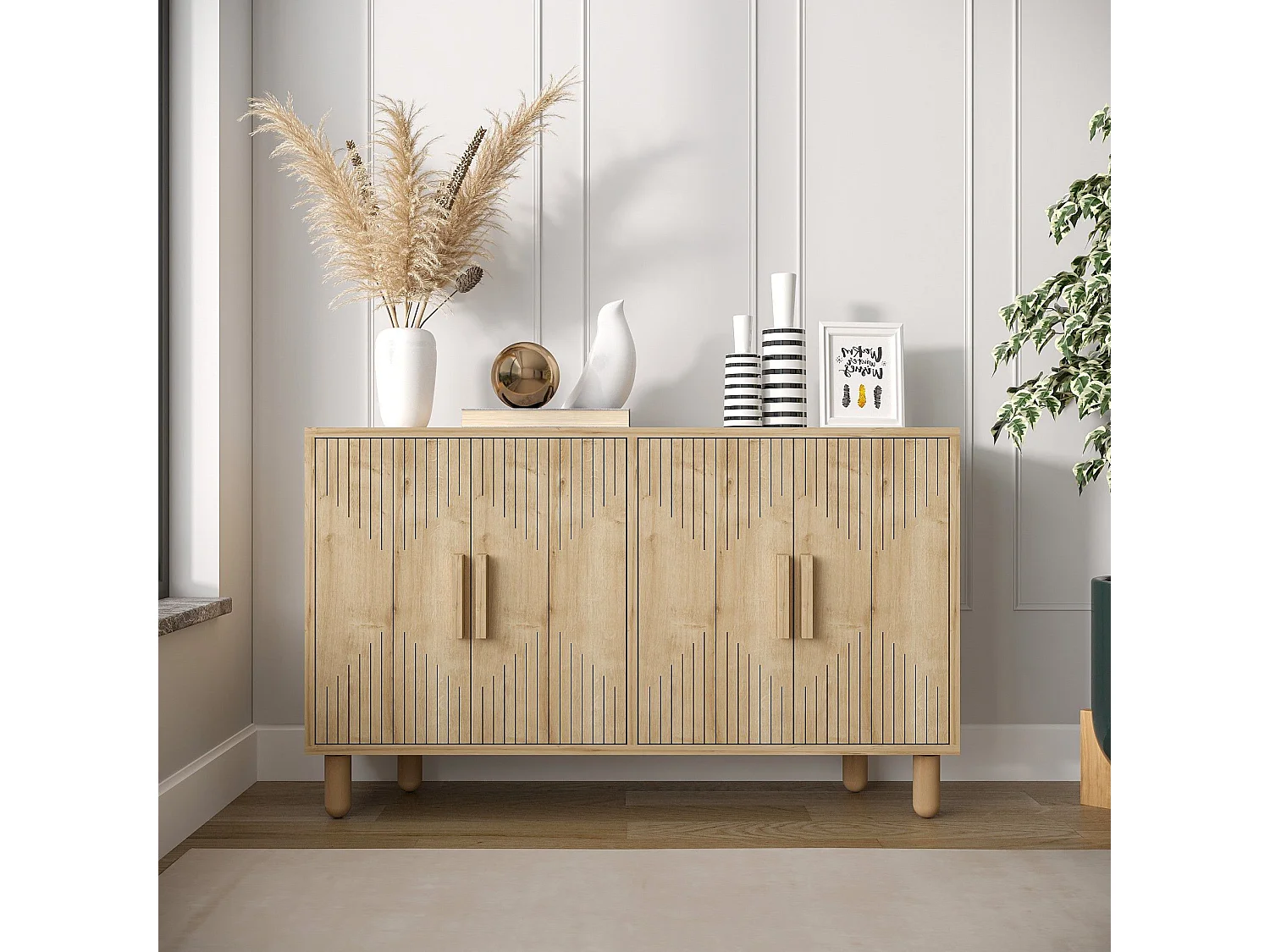 Aparador em painel de partículas revestido a melamina – 120 x 73,6 x 29,6 cm – Carvalho Saphire