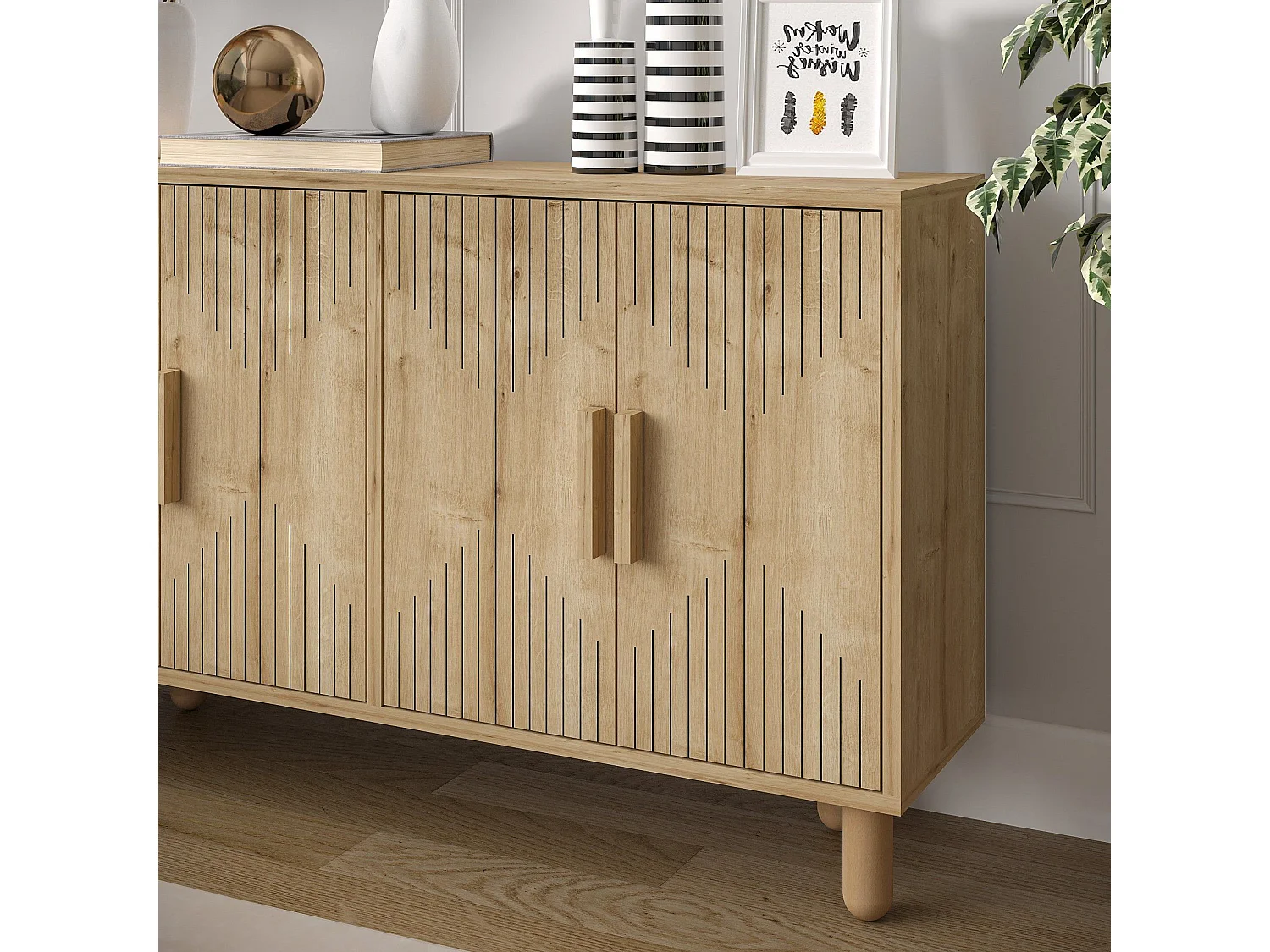 Aparador em painel de partículas revestido a melamina – 120 x 73,6 x 29,6 cm – Carvalho Saphire