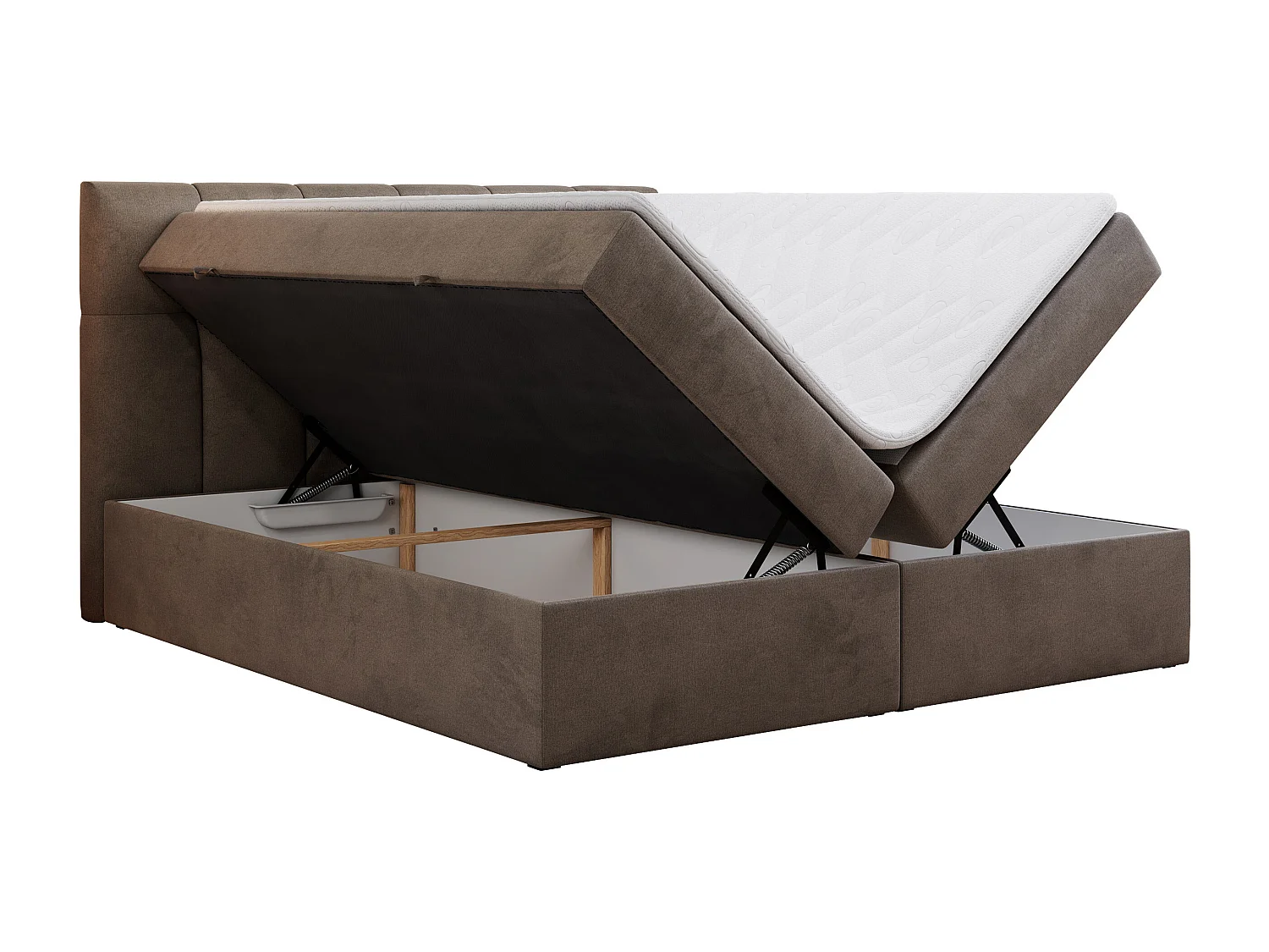 Boxspringbett RICO, Doppelbett mit Matratze, zwei Bettkästen, Bett mit Kopfteil - 140x200 cm - H4 - Braun Velvet