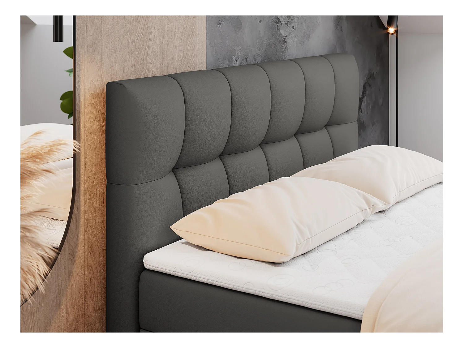 Boxspringbett RICO, Doppelbett mit Matratze, zwei Bettkästen, Bett mit Kopfteil - 200x200 cm - H3 - Dunkelgrau Kunstleder