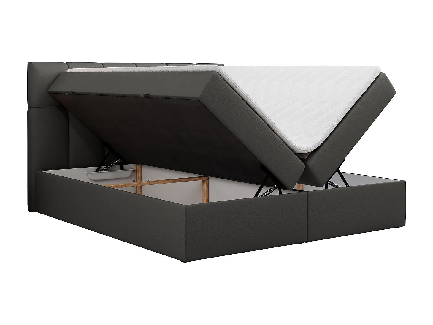 Boxspringbett RICO, Doppelbett mit Matratze, zwei Bettkästen, Bett mit Kopfteil - 200x200 cm - H3 - Dunkelgrau Kunstleder