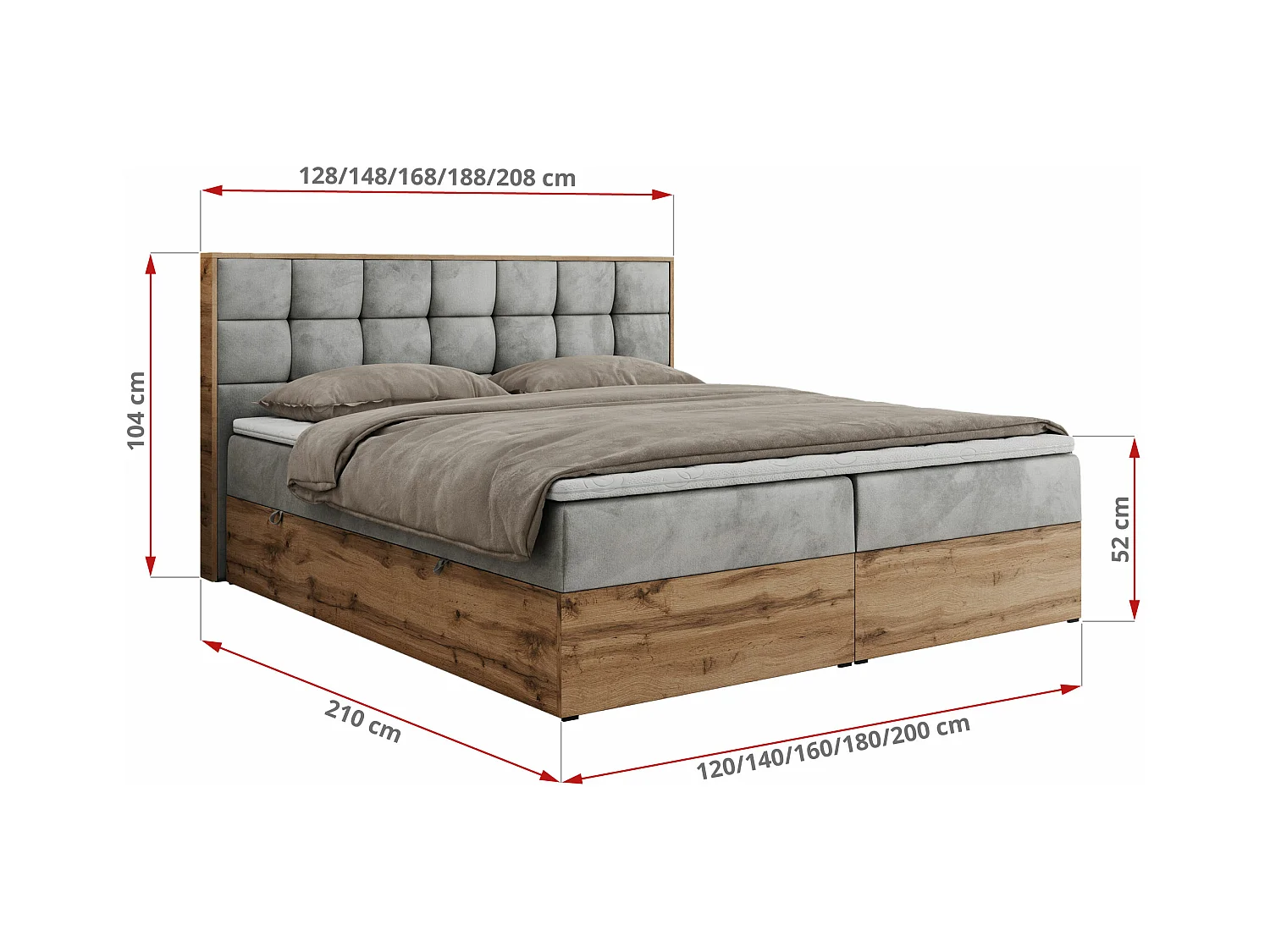 Boxspringbett ALBERO 1, Polsterbett mit gestepptem Kopfteil, Multipocket-Matratze - 160x200 cm - H4 - Hellgrau Velvet