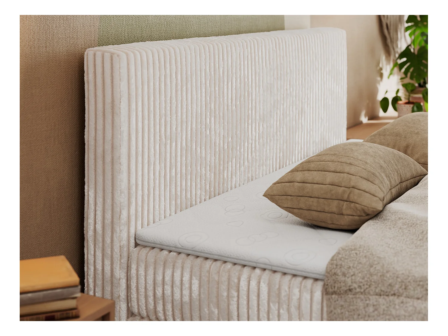 Boxspringbett TILIANO KING DUO, mit zwei Bettkästen, Cord Bett Multipocket-Matratze - 140x200 cm - H4 - Beige Cord