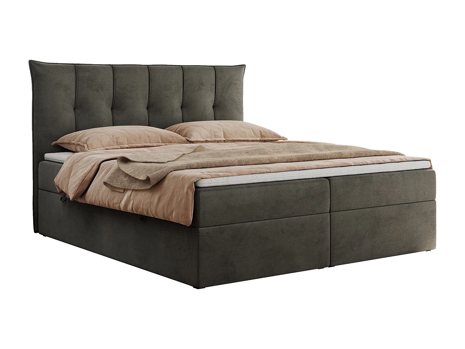 Boxspringbett PREMIUM 10 mit Multipocket-Matratze, gesteppte Kopfstütze, zwei Bettkästen - 140x200 cm - H4 - Dunkelgrau Velvet