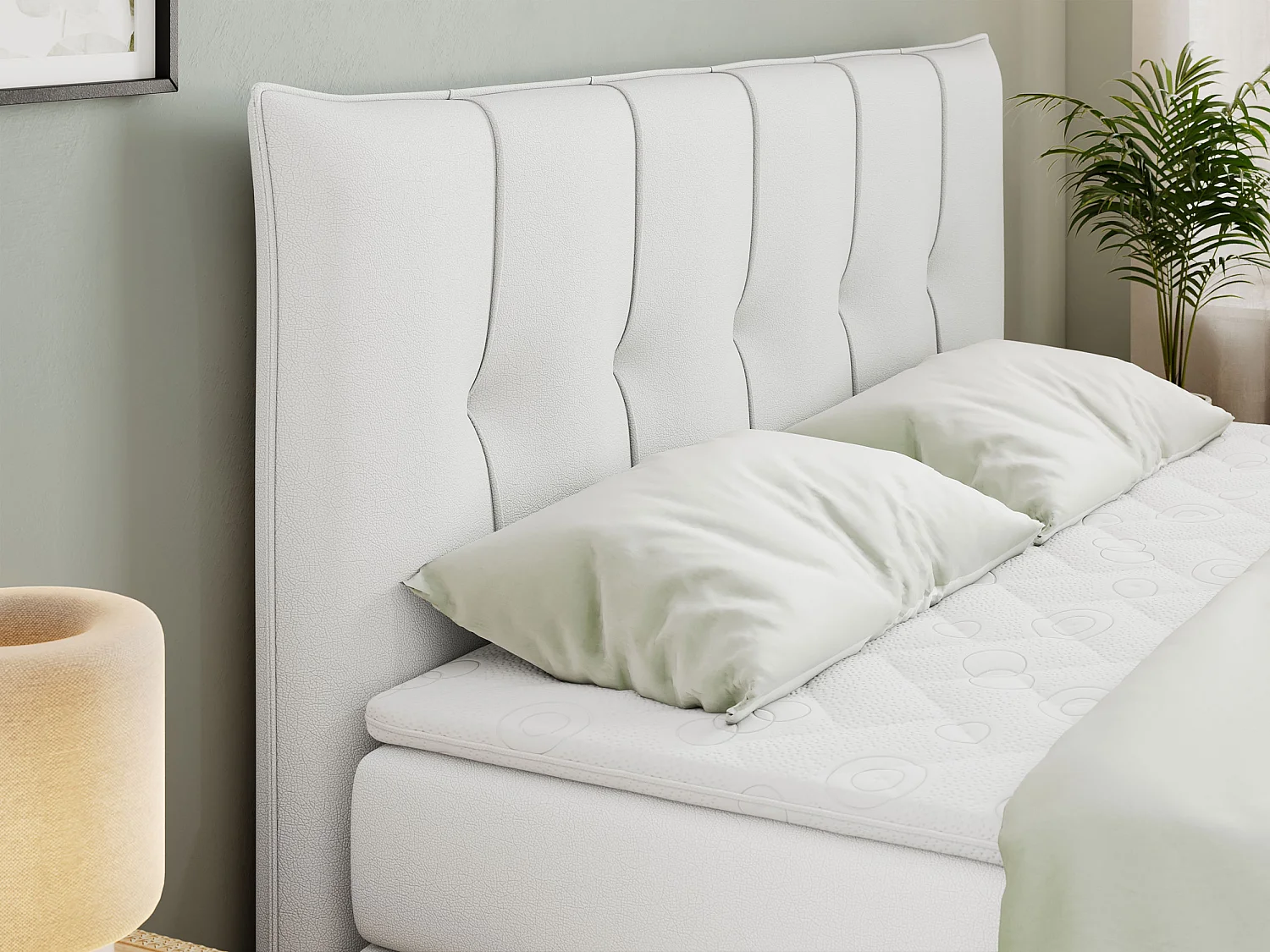 Boxspringbett PREMIUM 11 KING mit Stauraum, gestepptes Kopfteil, zwei Multipocket-Matratzen - 160x200 cm - H3 - Weiß Kunstleder