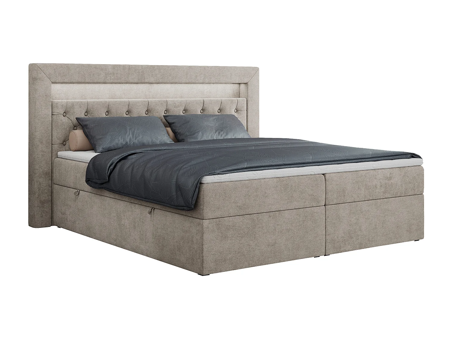 Boxspringbett GOLD 6, Doppelbett mit Stauraum, LED-Beleuchtung, gesteppte Kopfstütze - 120x200 cm - H4 - Beige Strukture