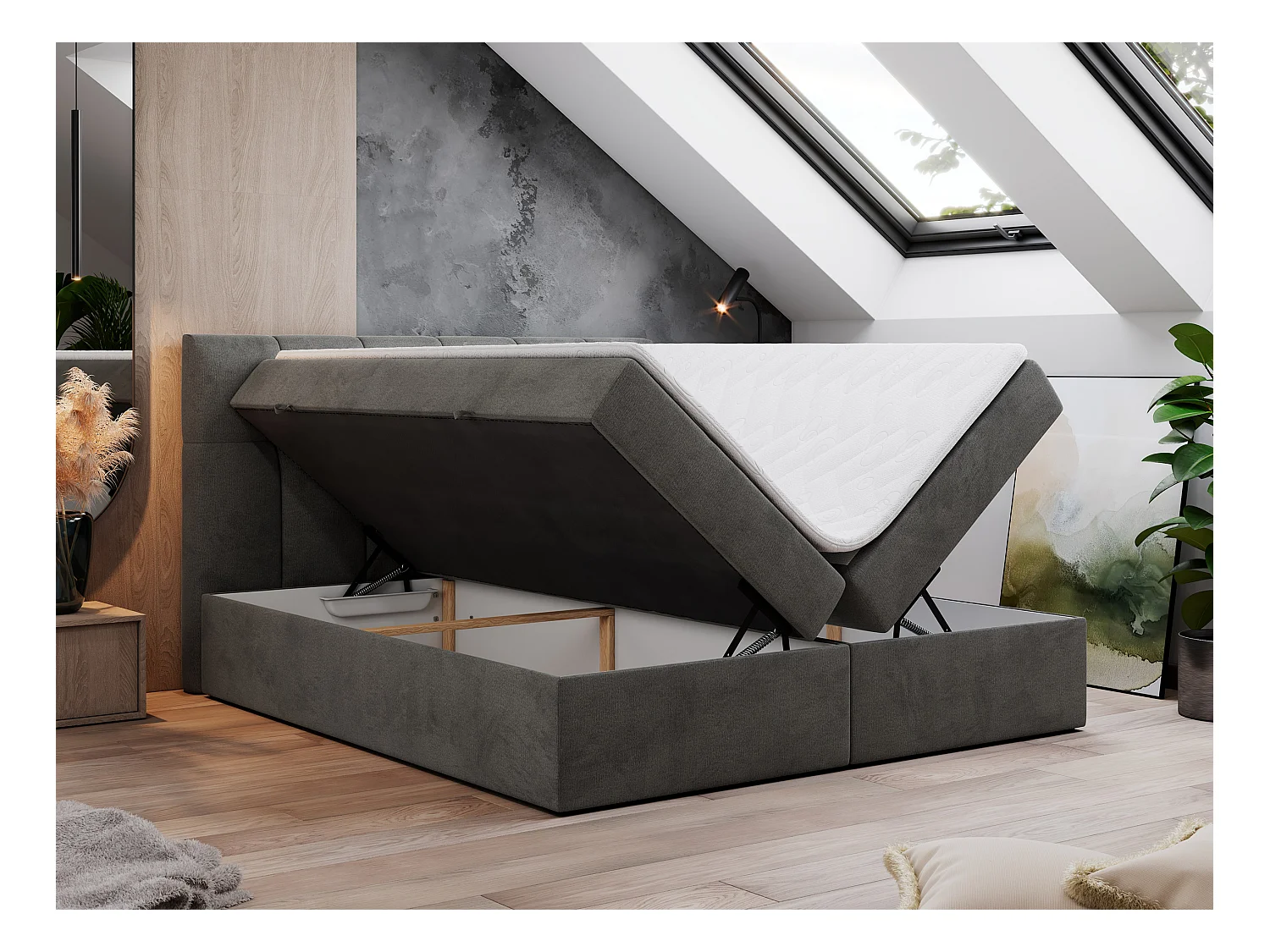 Boxspringbett RICO, Doppelbett mit Matratze, zwei Bettkästen, Bett mit Kopfteil - 160x200 cm - H3 - Dunkelgrau Velvet