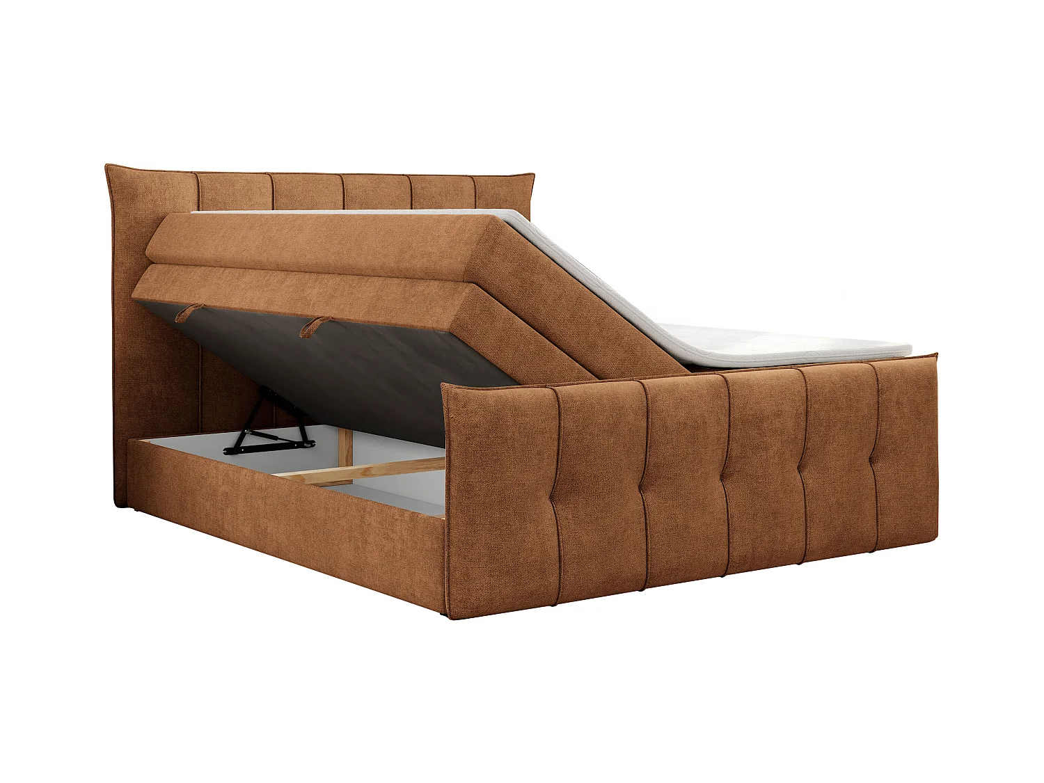 Boxspringbett PREMIUM 11 KING mit Stauraum, gestepptes Kopfteil, zwei Multipocket-Matratzen - 180x200 cm - H3 - Orange Strukture