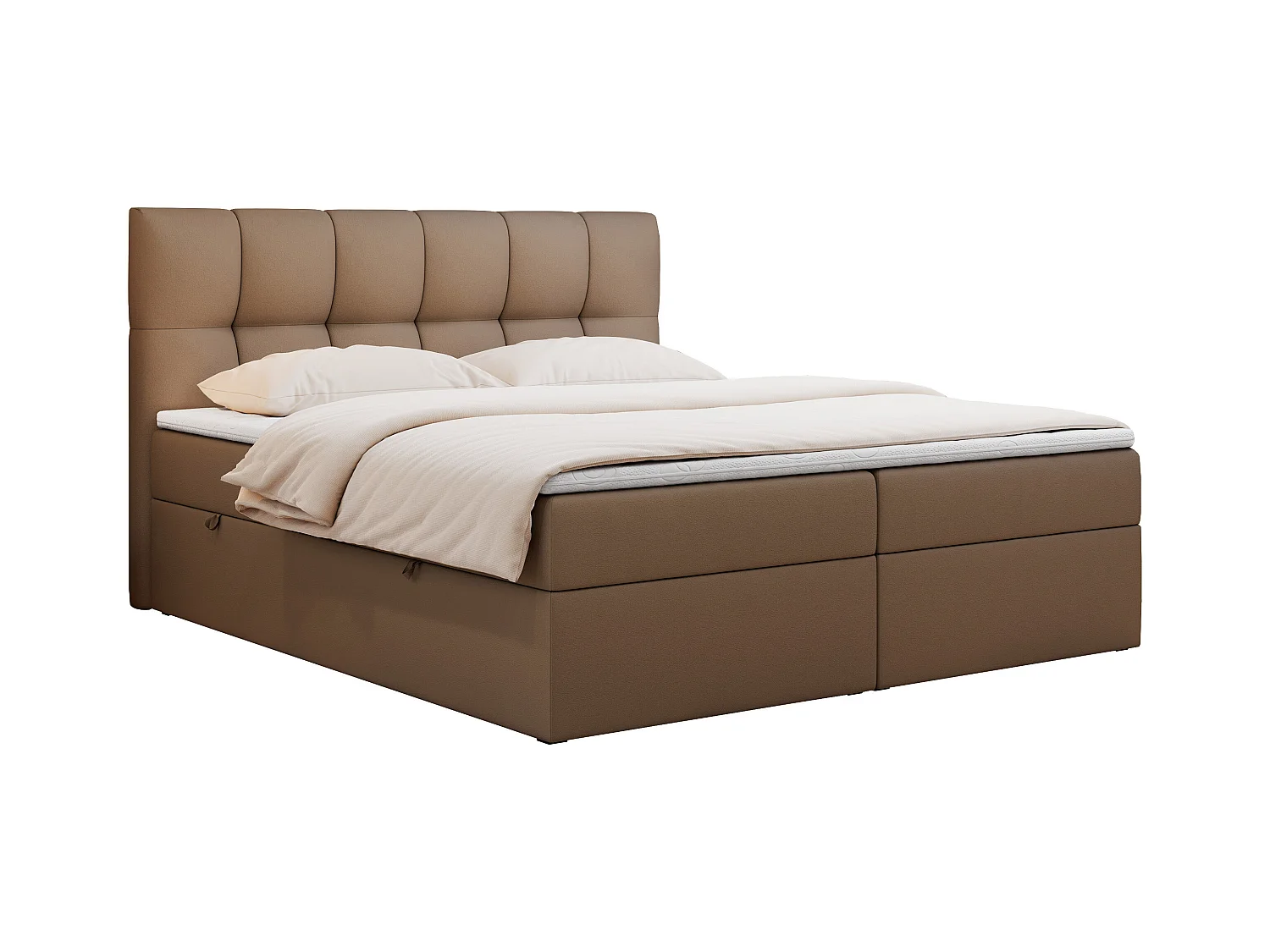 Boxspringbett RICO, Doppelbett mit Matratze, zwei Bettkästen, Bett mit Kopfteil - 140x200 cm - H4 - Braun Kunstleder