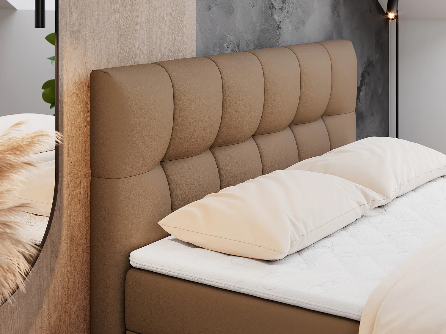 Boxspringbett RICO, Doppelbett mit Matratze, zwei Bettkästen, Bett mit Kopfteil - 140x200 cm - H4 - Braun Kunstleder