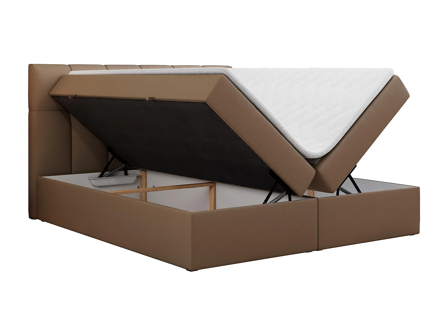Boxspringbett RICO, Doppelbett mit Matratze, zwei Bettkästen, Bett mit Kopfteil - 140x200 cm - H4 - Braun Kunstleder