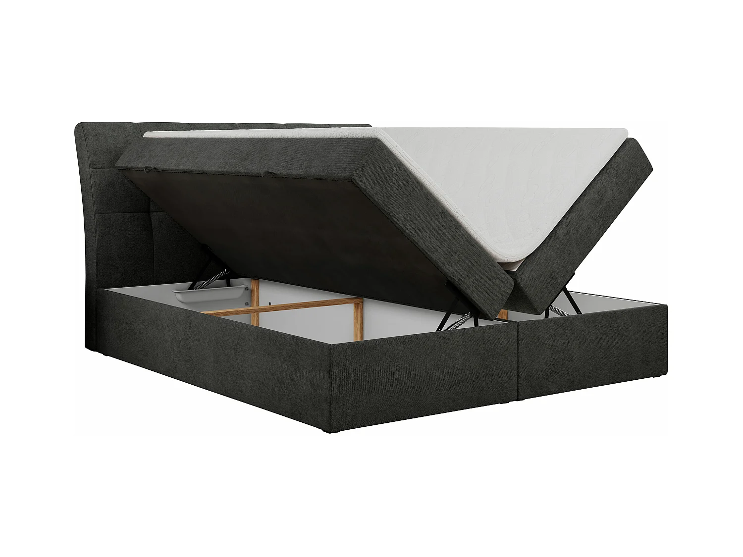Boxspringbett DIEGOS mit Stauraum, gestepptem Kopfteil, Multipocket-Matratze - 160x200 cm - H4 - Dunkelgrau Strukture