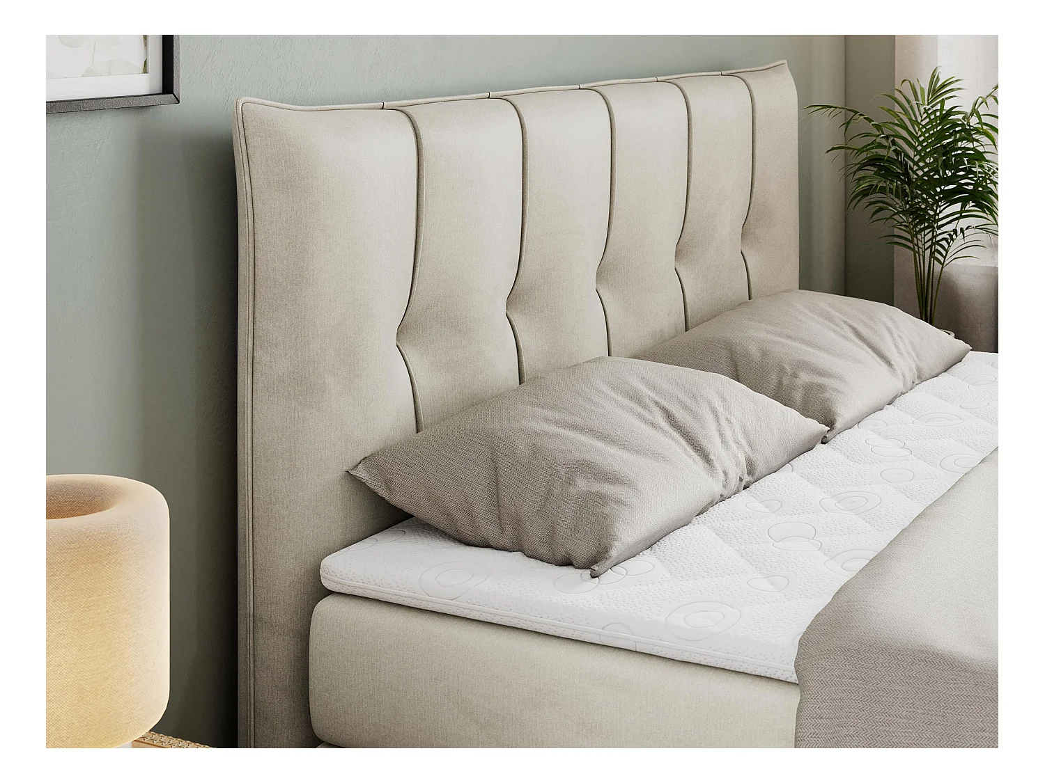 Boxspringbett PREMIUM 10 KING, Doppelbett mit Stauraum, gesteppte Kopfstütze, Multipocket-Matratze - 160x200 cm - H3 - Beige Velvet