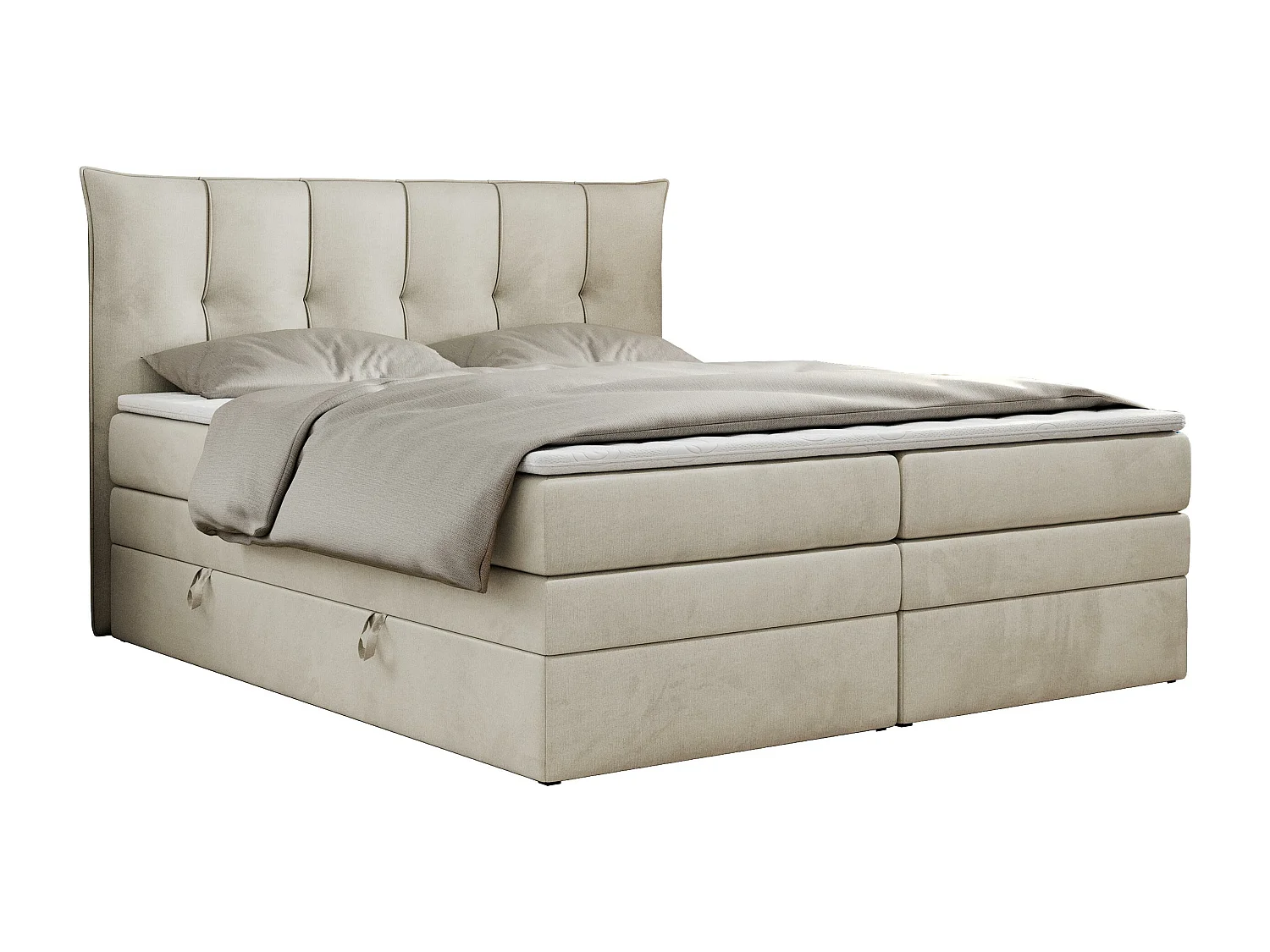Boxspringbett PREMIUM 10 KING, Doppelbett mit Stauraum, gesteppte Kopfstütze, Multipocket-Matratze - 160x200 cm - H3 - Beige Velvet