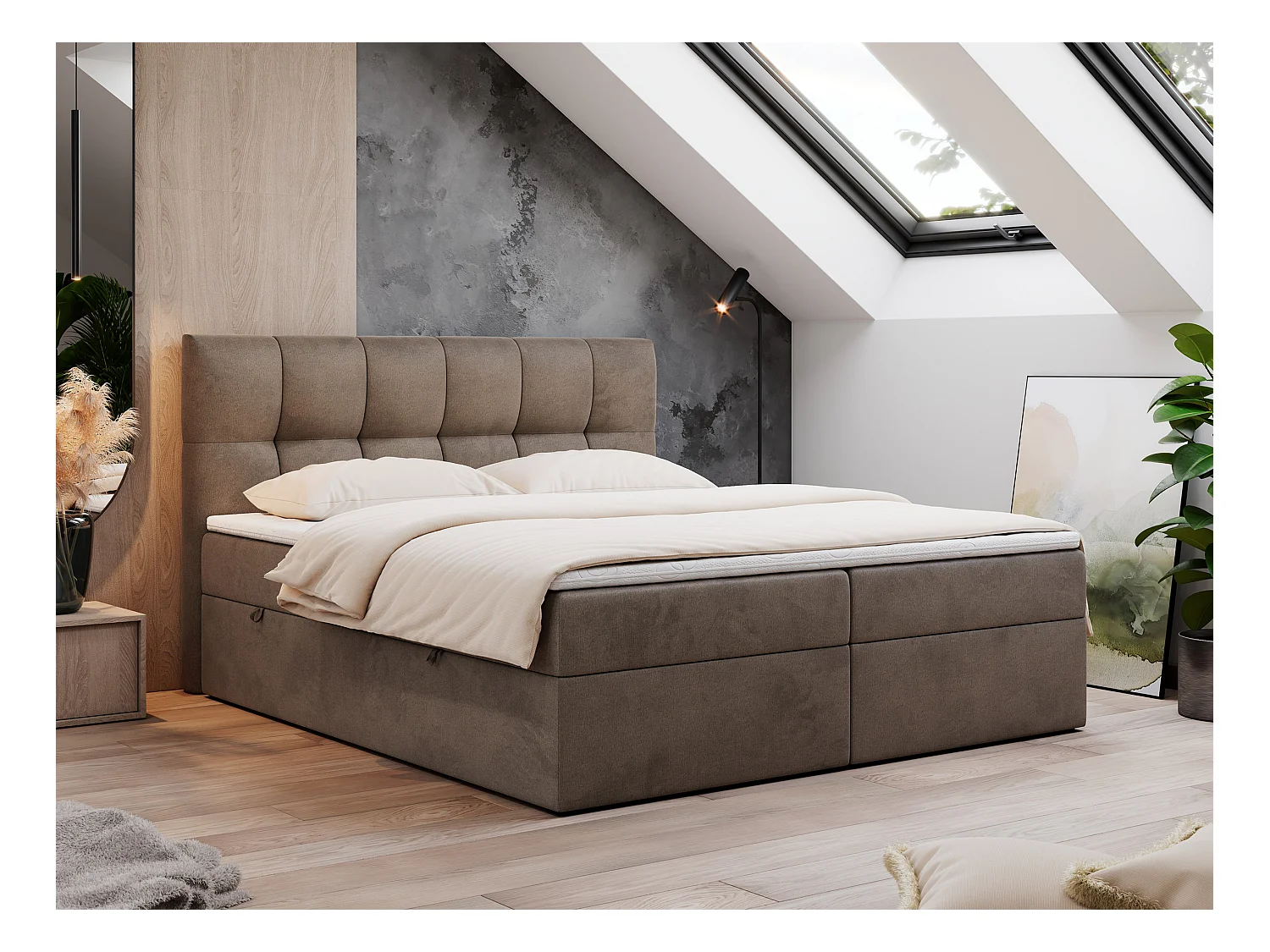 Boxspringbett RICO, Doppelbett mit Matratze, zwei Bettkästen, Bett mit Kopfteil - 140x200 cm - H3 - Braun Velvet