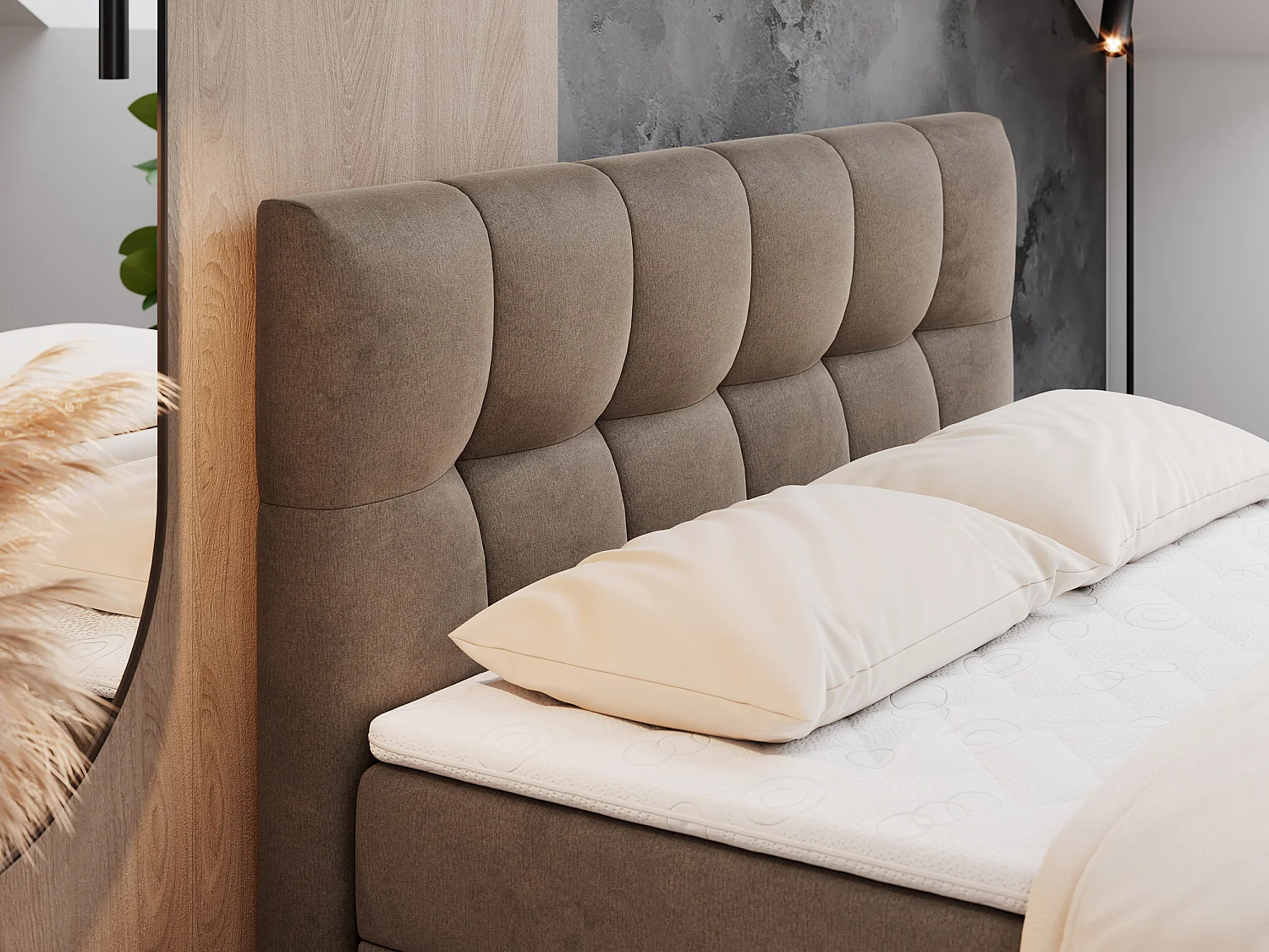 Boxspringbett RICO, Doppelbett mit Matratze, zwei Bettkästen, Bett mit Kopfteil - 140x200 cm - H3 - Braun Velvet