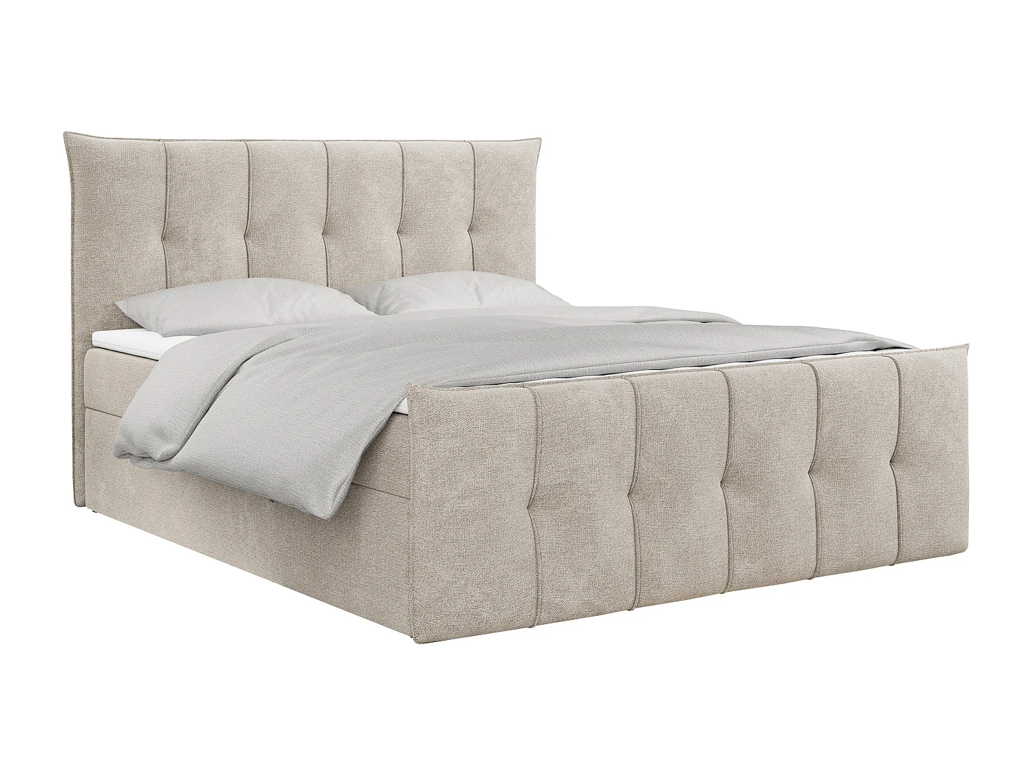 Boxspringbett PREMIUM 11 mit Stauraum, gestepptem Kopfteil, Multipocket-Matratze und Topper - 160x200 cm - H3 - Beige Strukture