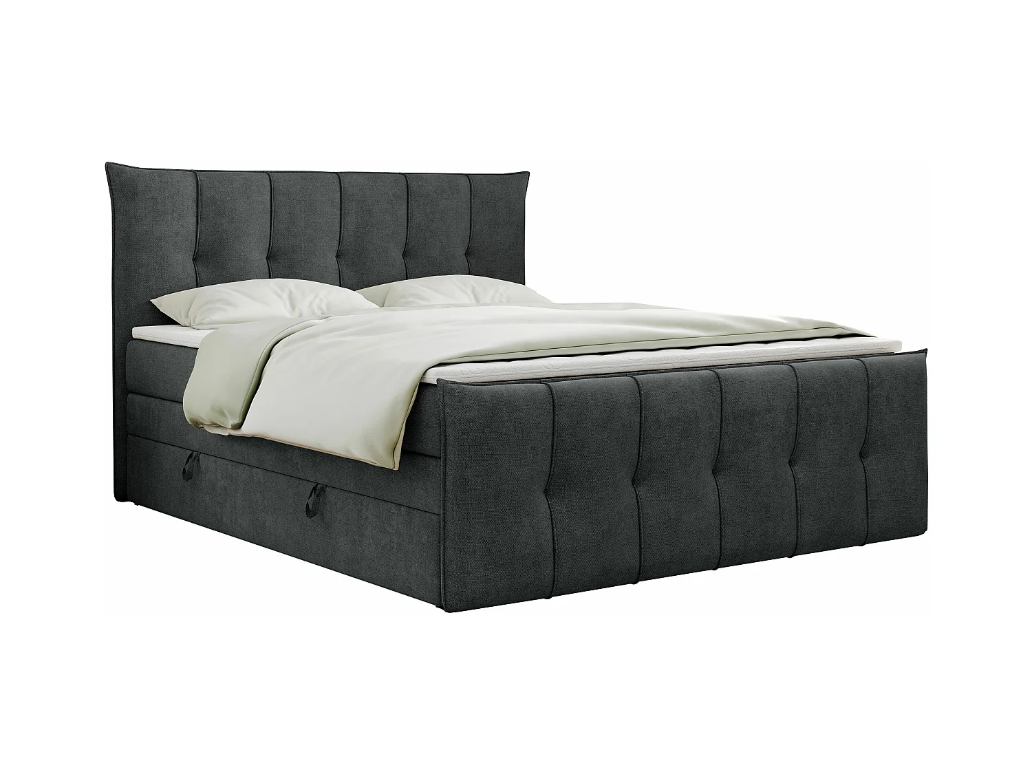 Boxspringbett PREMIUM 11 KING mit Stauraum, gestepptes Kopfteil, zwei Multipocket-Matratzen - 200x200 cm - H3 - Dunkelgrau Strukture