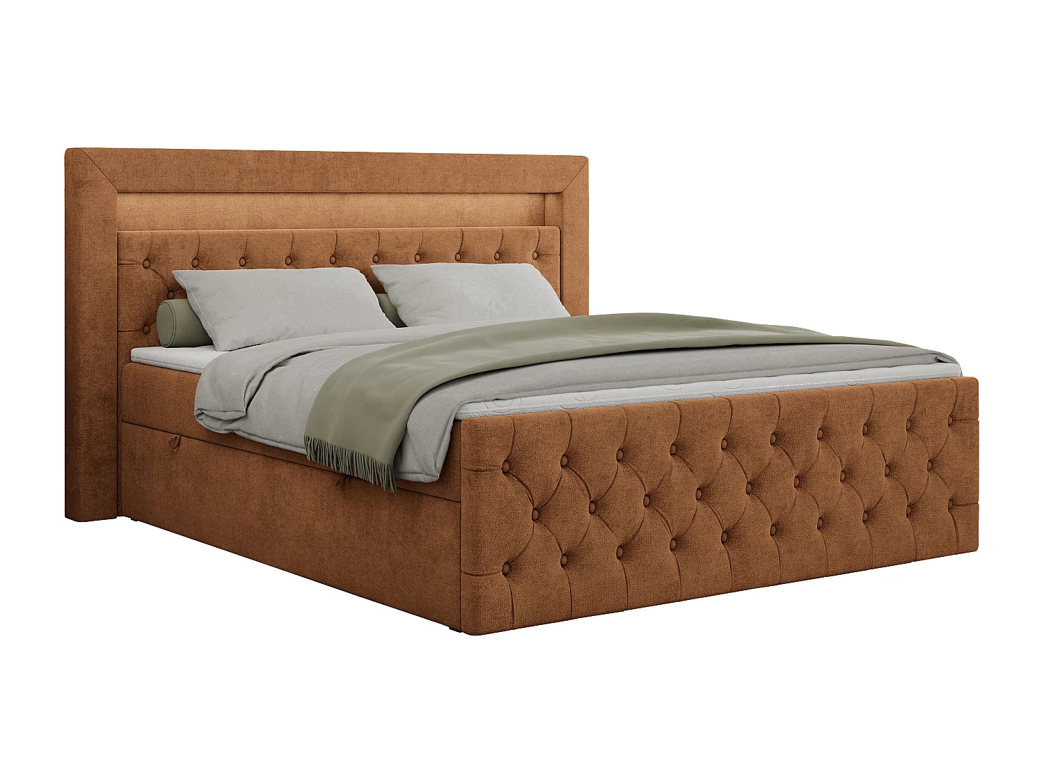 Boxspringbett GOLD 9 mit Stauraum, Multipocket-Matratze, gestepptes Bett, LED Beleuchtung - 120x200 cm - H4 - Orange Strukture