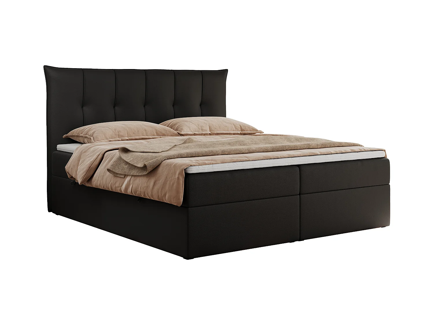 Boxspringbett PREMIUM 10 mit Multipocket-Matratze, gesteppte Kopfstütze, zwei Bettkästen - 120x200 cm - H4 - Schwarz Kunstleder