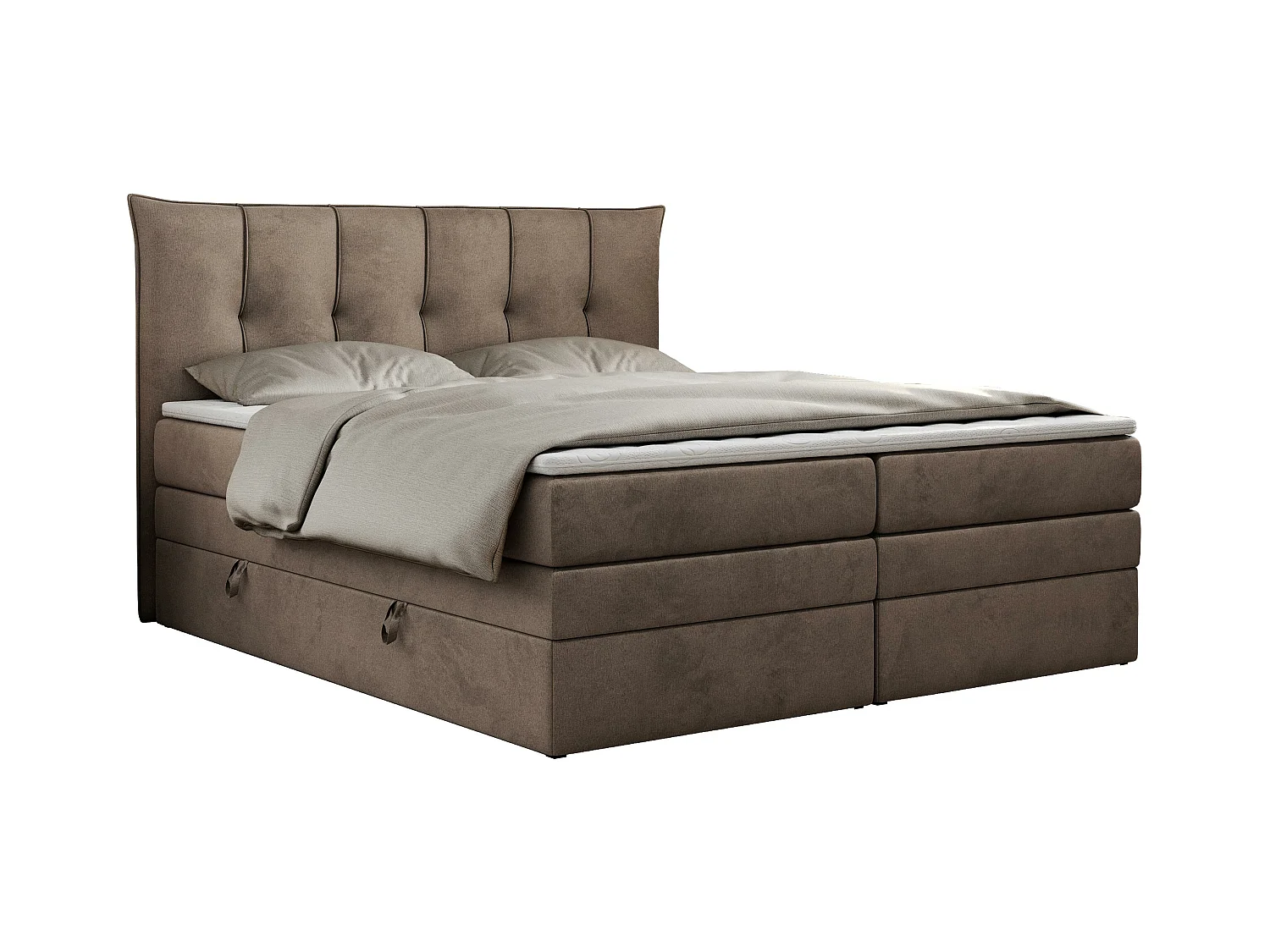 Boxspringbett PREMIUM 10 KING, Doppelbett mit Stauraum, gesteppte Kopfstütze, Multipocket-Matratze - 180x200 cm - H4 - Braun Velvet