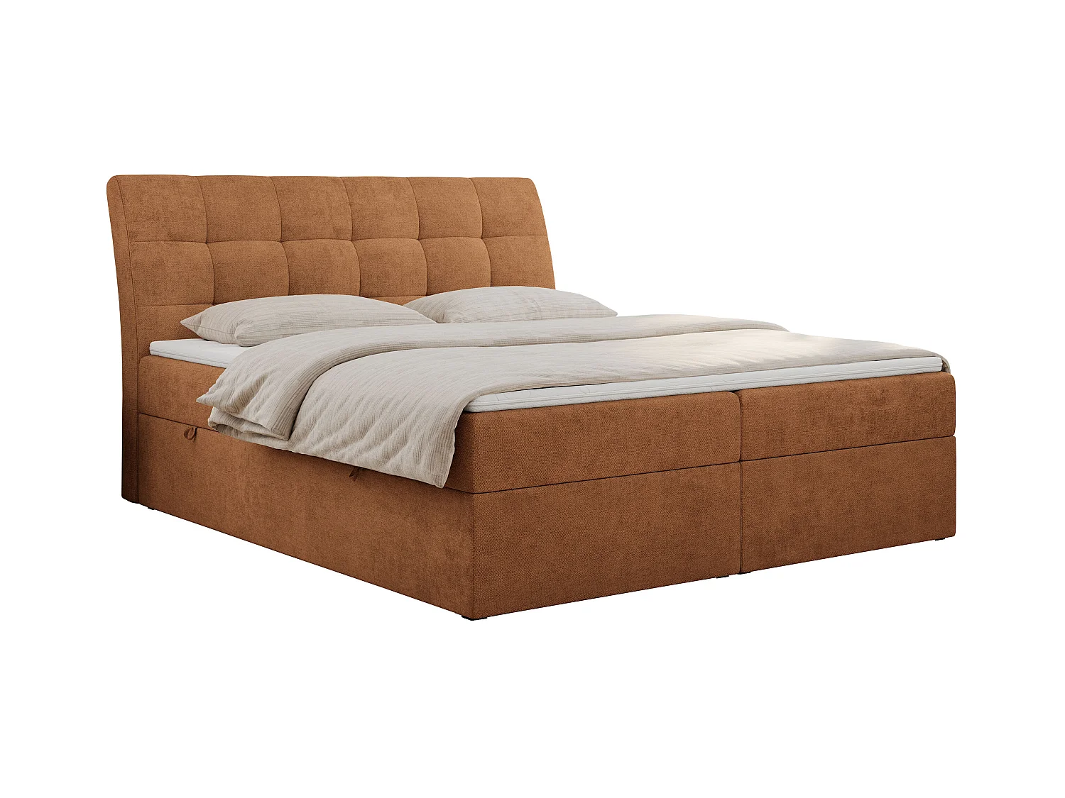 Boxspringbett DIEGOS mit Stauraum, gestepptem Kopfteil, Multipocket-Matratze - 180x200 cm - H3 - Orange Strukture