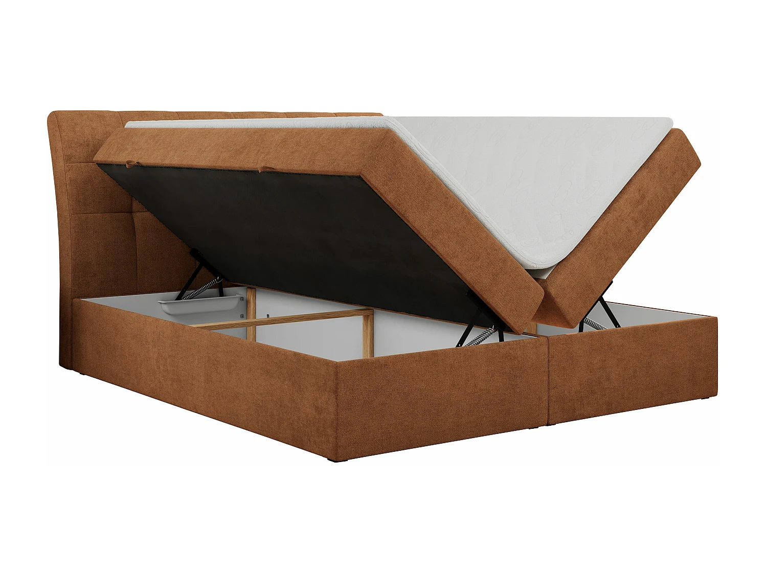 Boxspringbett DIEGOS mit Stauraum, gestepptem Kopfteil, Multipocket-Matratze - 180x200 cm - H3 - Orange Strukture