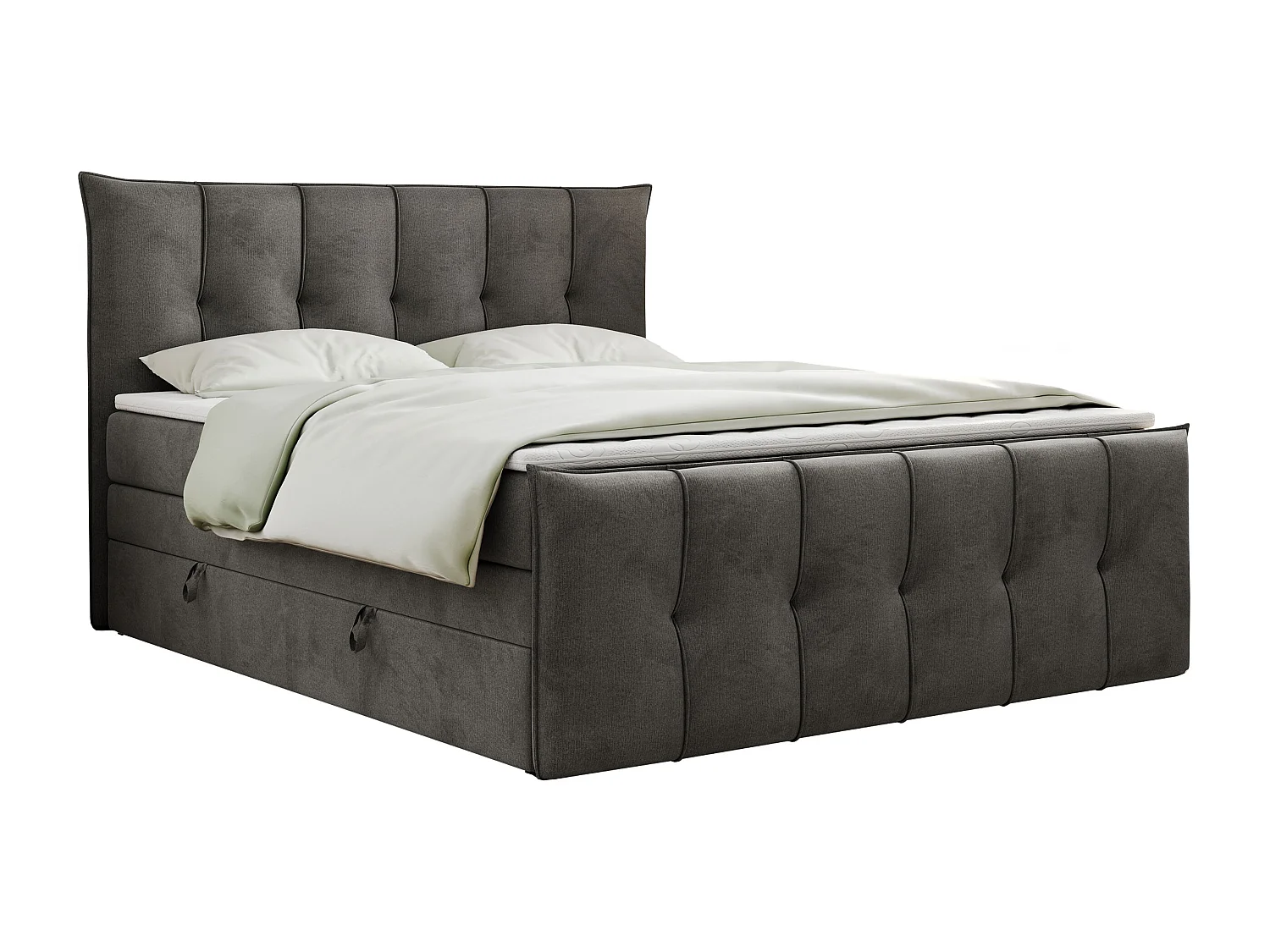 Boxspringbett PREMIUM 11 KING mit Stauraum, gestepptes Kopfteil, zwei Multipocket-Matratzen - 180x200 cm - H3 - Hellgrau Velvet