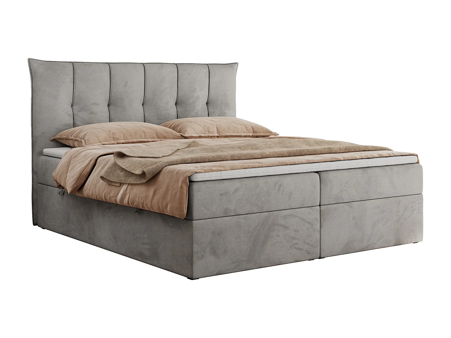 Boxspringbett PREMIUM 10 mit Multipocket-Matratze, gesteppte Kopfstütze, zwei Bettkästen - 120x200 cm - H4 - Hellgrau Velvet