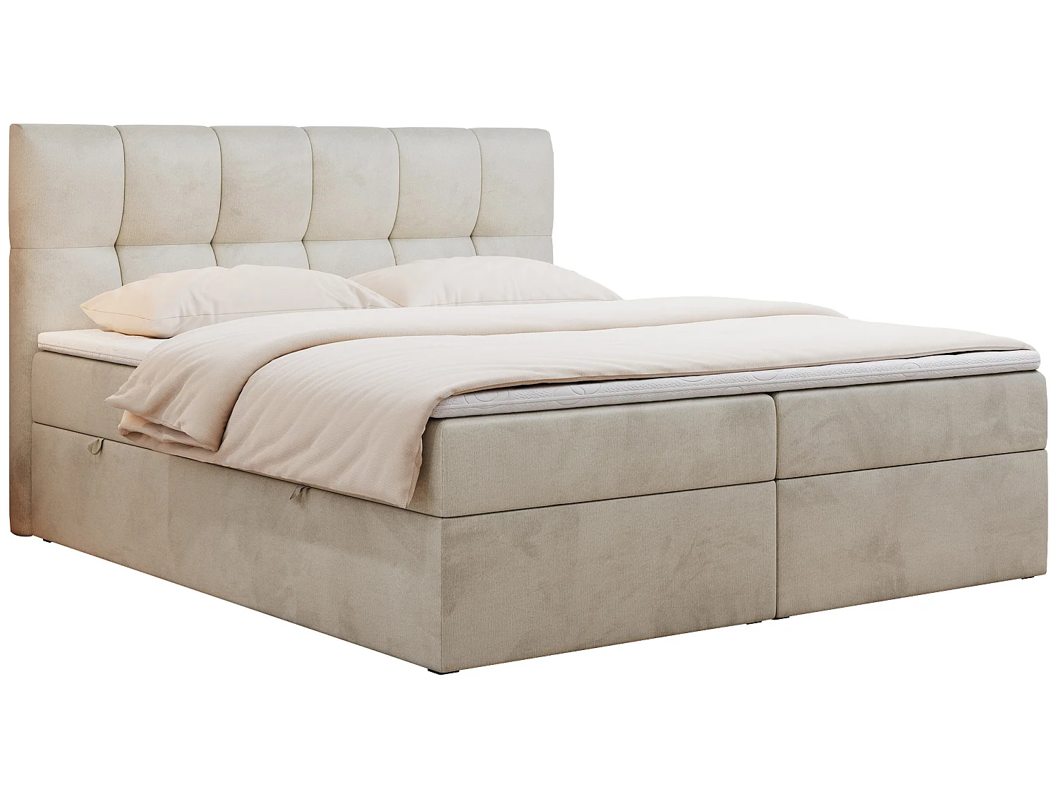 Boxspringbed met hoofdbord H4 + Topper T25 - Beige Fluweel - 160x200 - RICO