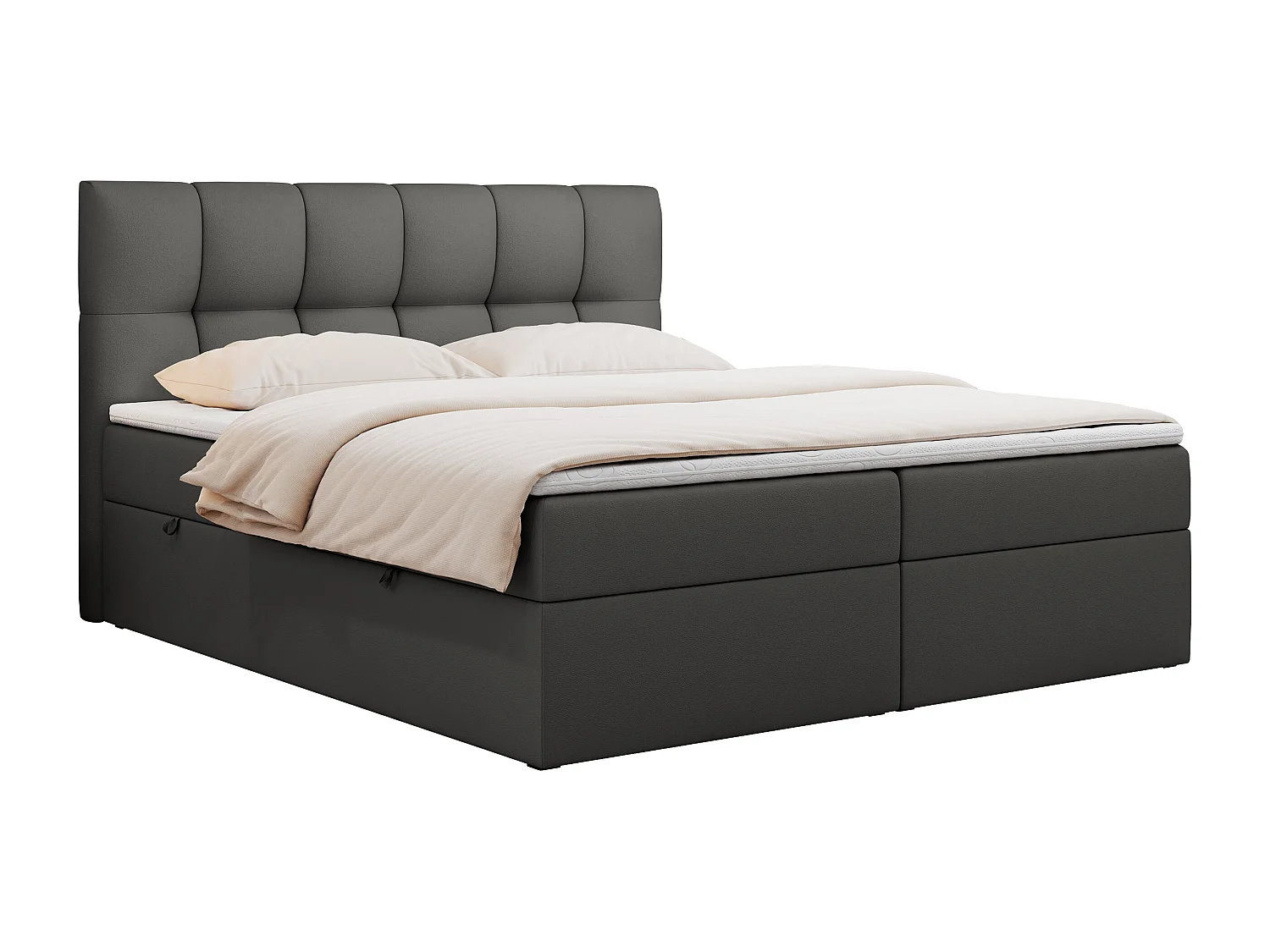 Boxspringbett RICO, Doppelbett mit Matratze, zwei Bettkästen, Bett mit Kopfteil - 140x200 cm - H4 - Dunkelgrau Kunstleder